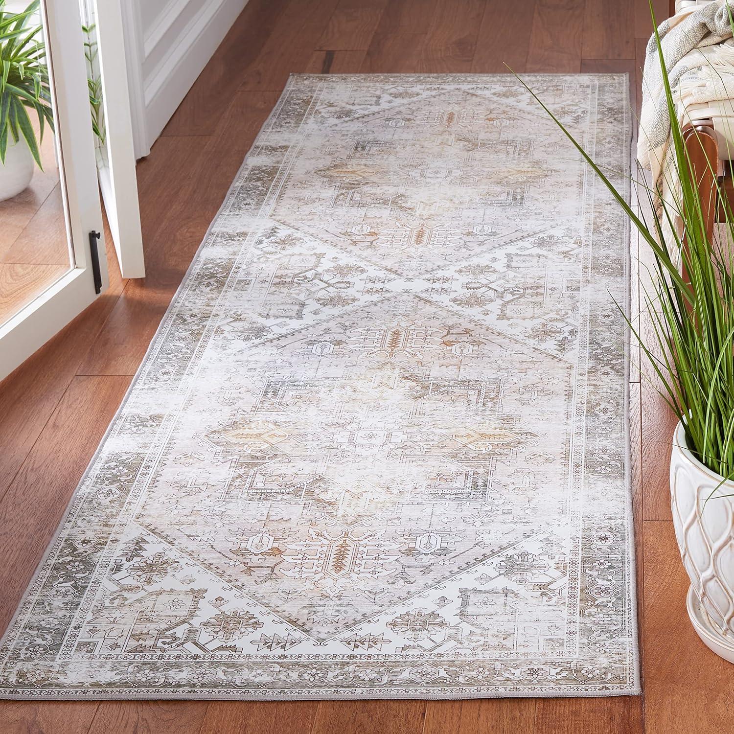 image:imageSAFAVIEH Washable Rug Tucson Collection 6 x 9 Dark Sage amp Ivory Slip Resistant amp Easy to Clean Ideal for Living Room Bedroom Dining Space TSN102FBeigeGrey