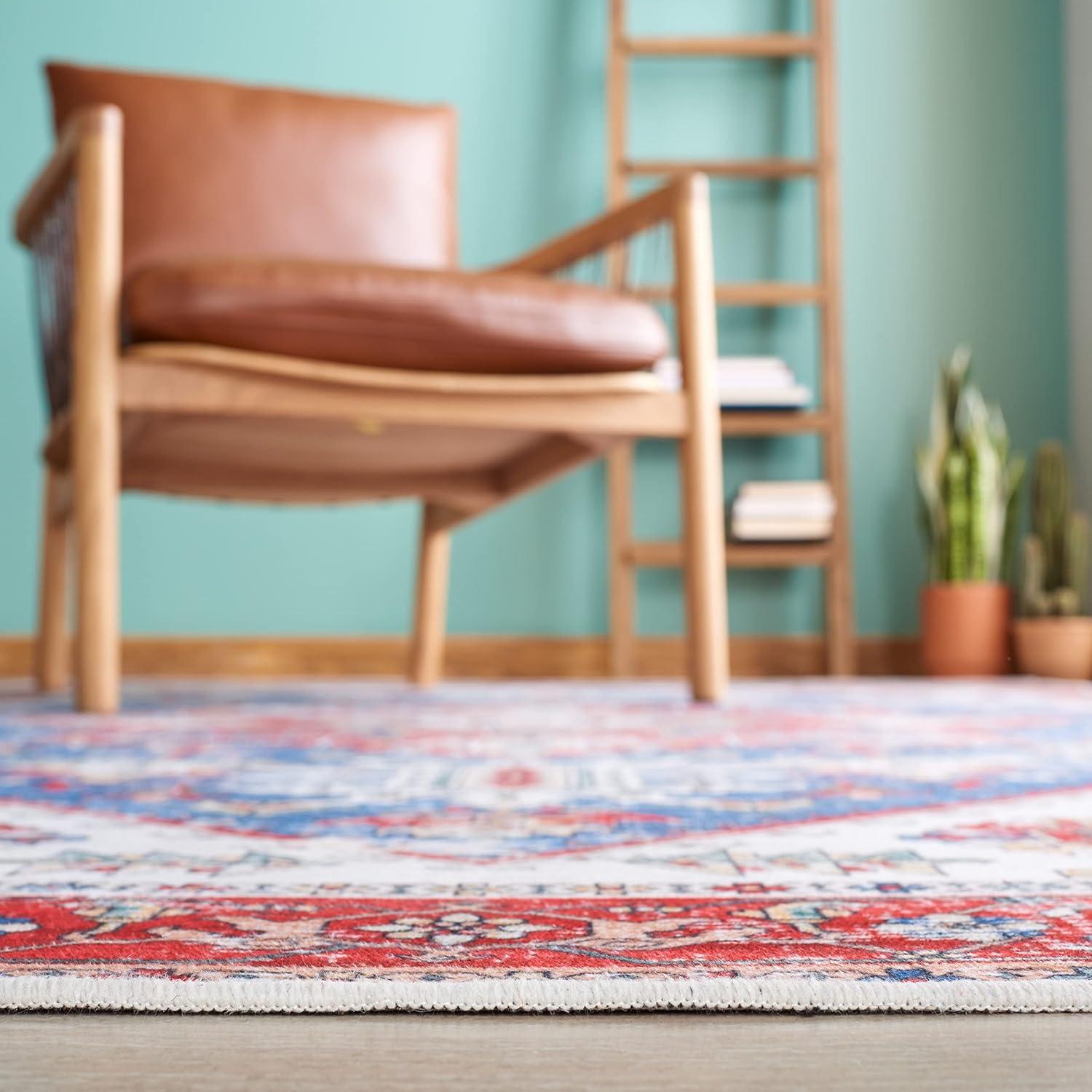 image:imageSAFAVIEH Washable Rug Tucson Collection 6 x 9 Dark Sage amp Ivory Slip Resistant amp Easy to Clean Ideal for Living Room Bedroom Dining Space TSN102FBlueRed