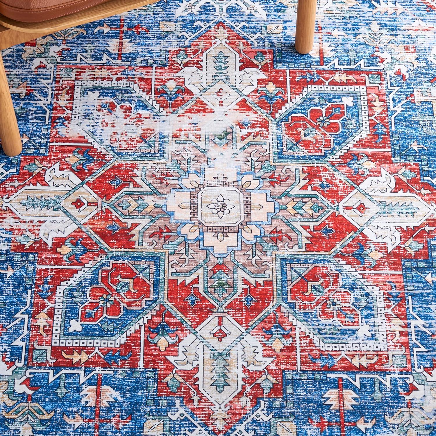 image:imageSAFAVIEH Washable Rug Tucson Collection 6 x 9 Dark Sage amp Ivory Slip Resistant amp Easy to Clean Ideal for Living Room Bedroom Dining Space TSN102FBlueRed