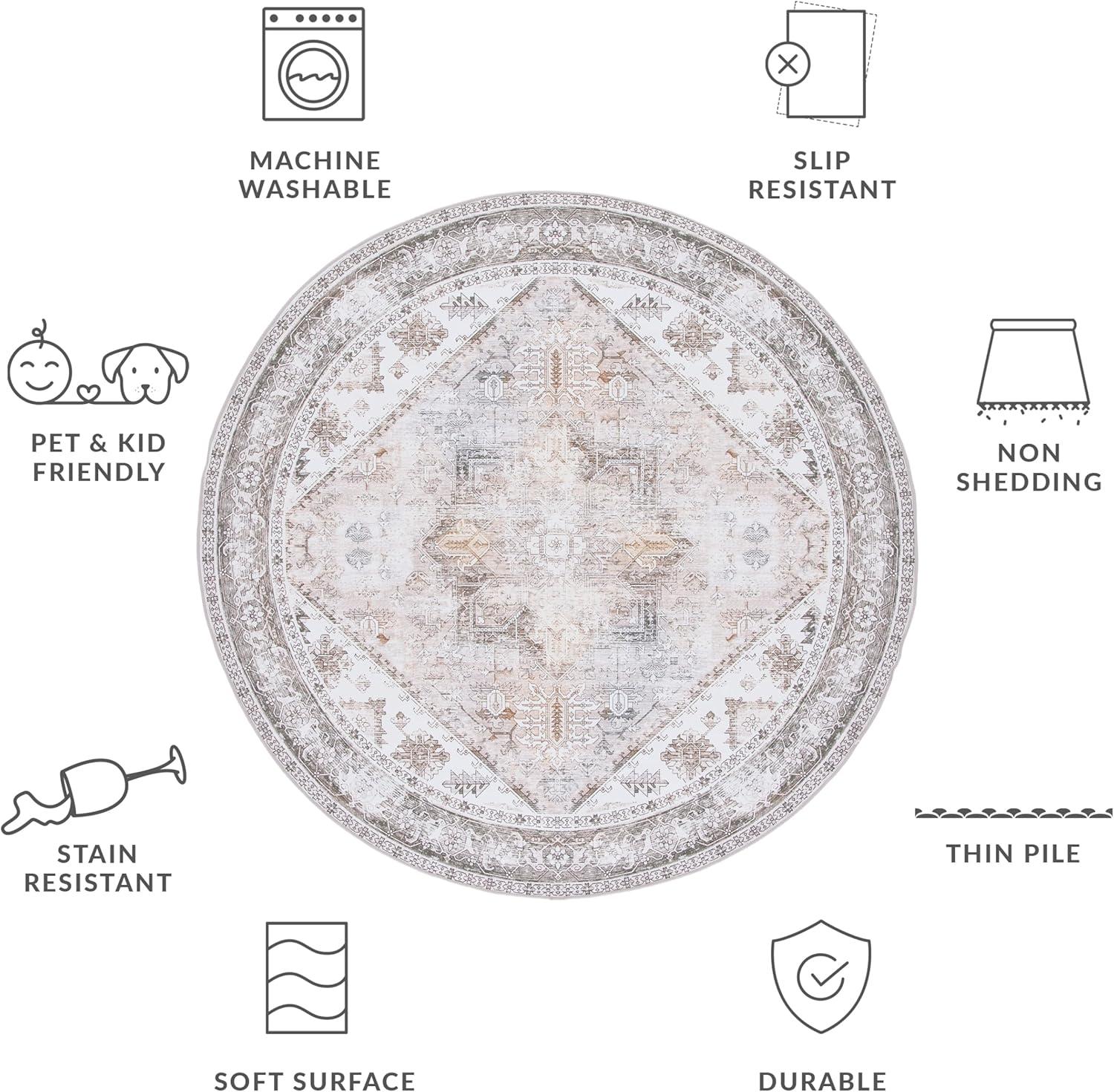 image:imageSAFAVIEH Washable Rug Tucson Collection 6 x 9 Dark Sage amp Ivory Slip Resistant amp Easy to Clean Ideal for Living Room Bedroom Dining Space TSN102FBeigeGrey