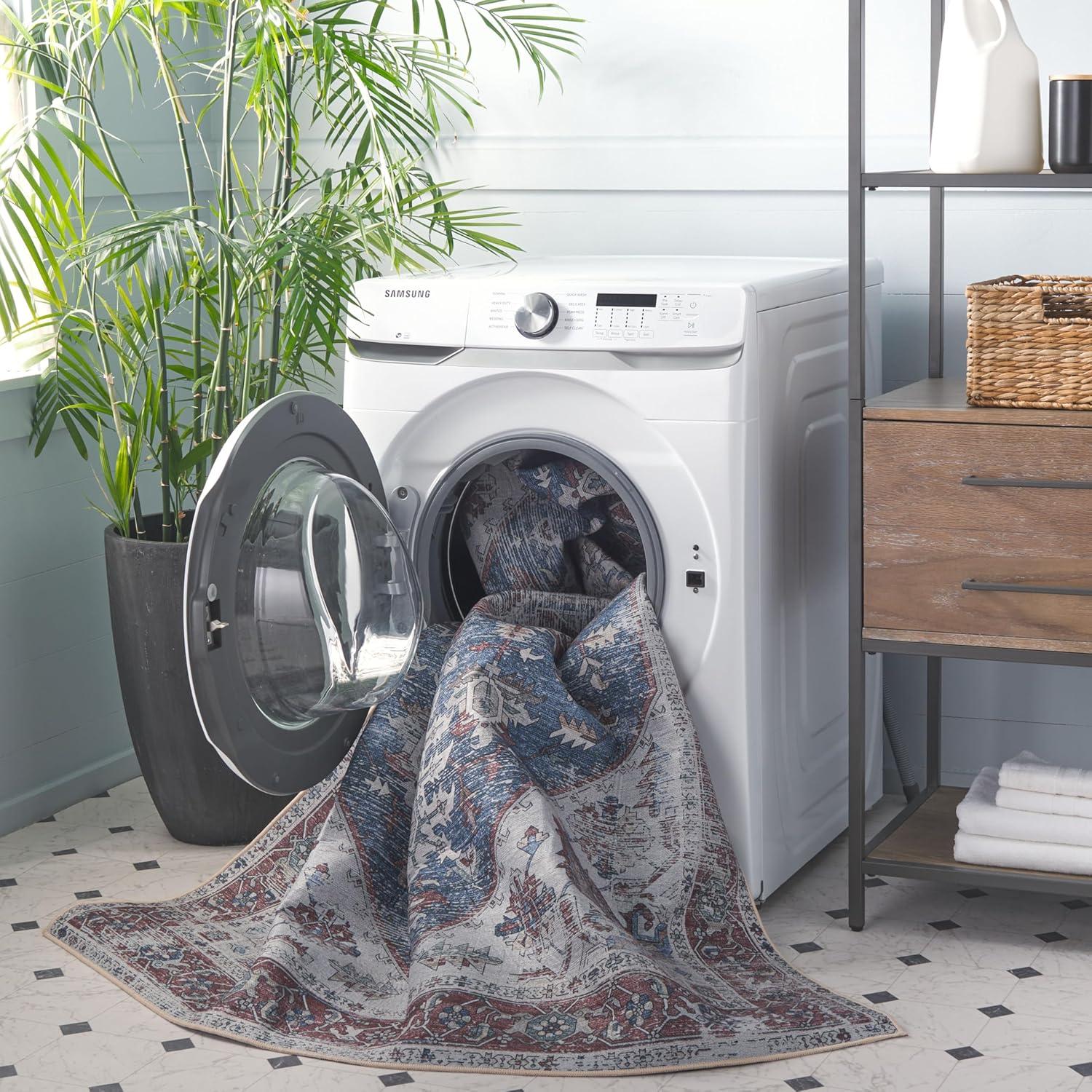image:imageSAFAVIEH Washable Rug Tucson Collection 6 x 9 Dark Sage amp Ivory Slip Resistant amp Easy to Clean Ideal for Living Room Bedroom Dining Space TSN102FNavyRed
