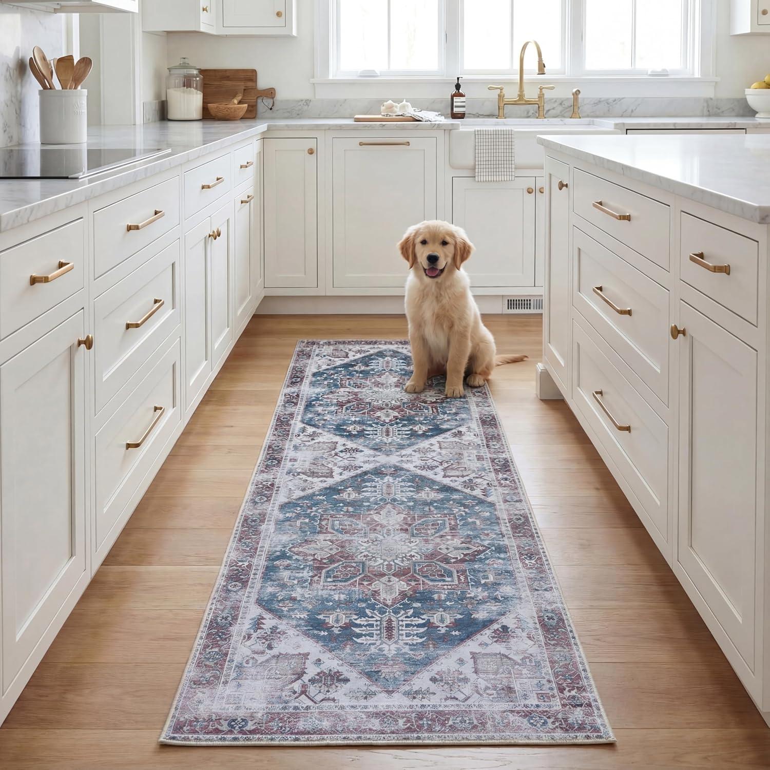 image:imageSAFAVIEH Washable Rug Tucson Collection 6 x 9 Dark Sage amp Ivory Slip Resistant amp Easy to Clean Ideal for Living Room Bedroom Dining Space TSN102FNavyRed
