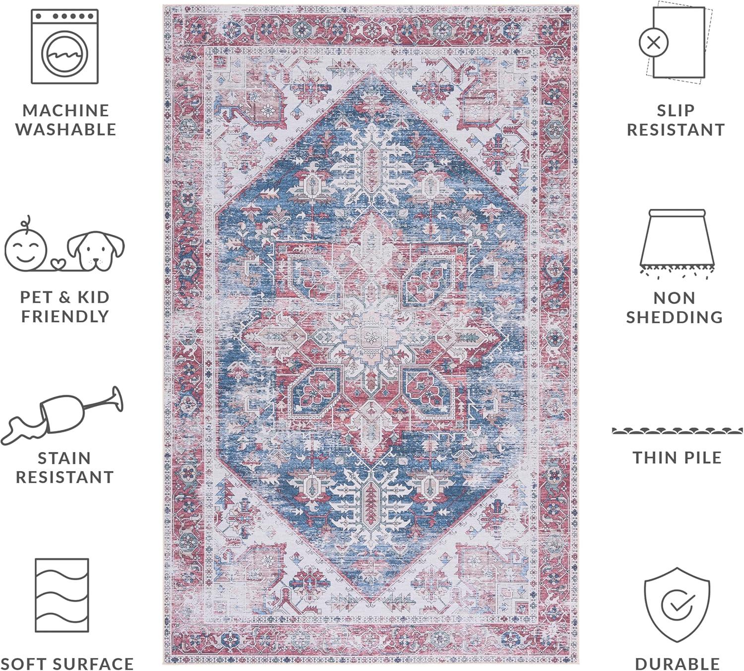 image:imageSAFAVIEH Washable Rug Tucson Collection 6 x 9 Dark Sage amp Ivory Slip Resistant amp Easy to Clean Ideal for Living Room Bedroom Dining Space TSN102FNavyRed