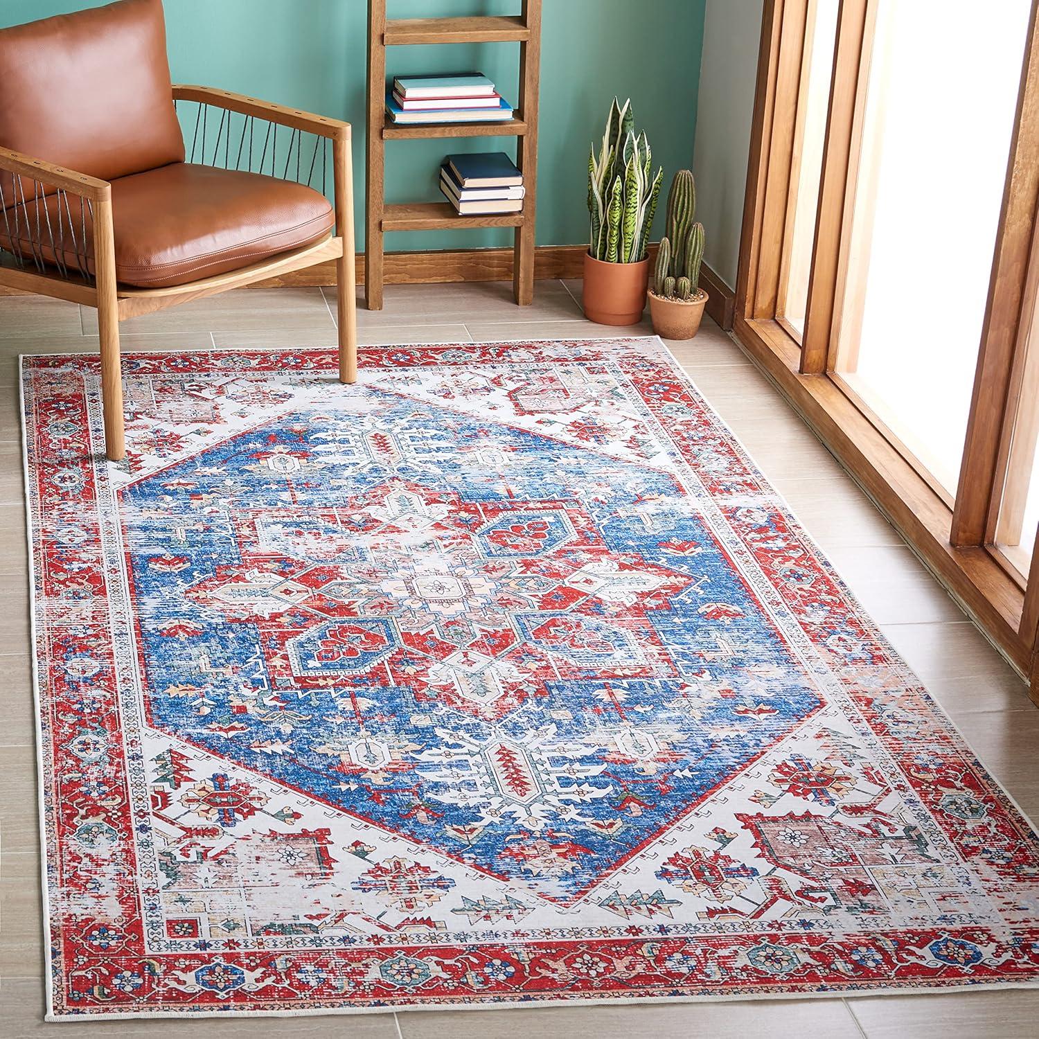 image:imageSAFAVIEH Washable Rug Tucson Collection 6 x 9 Dark Sage amp Ivory Slip Resistant amp Easy to Clean Ideal for Living Room Bedroom Dining Space TSN102FBlueRed