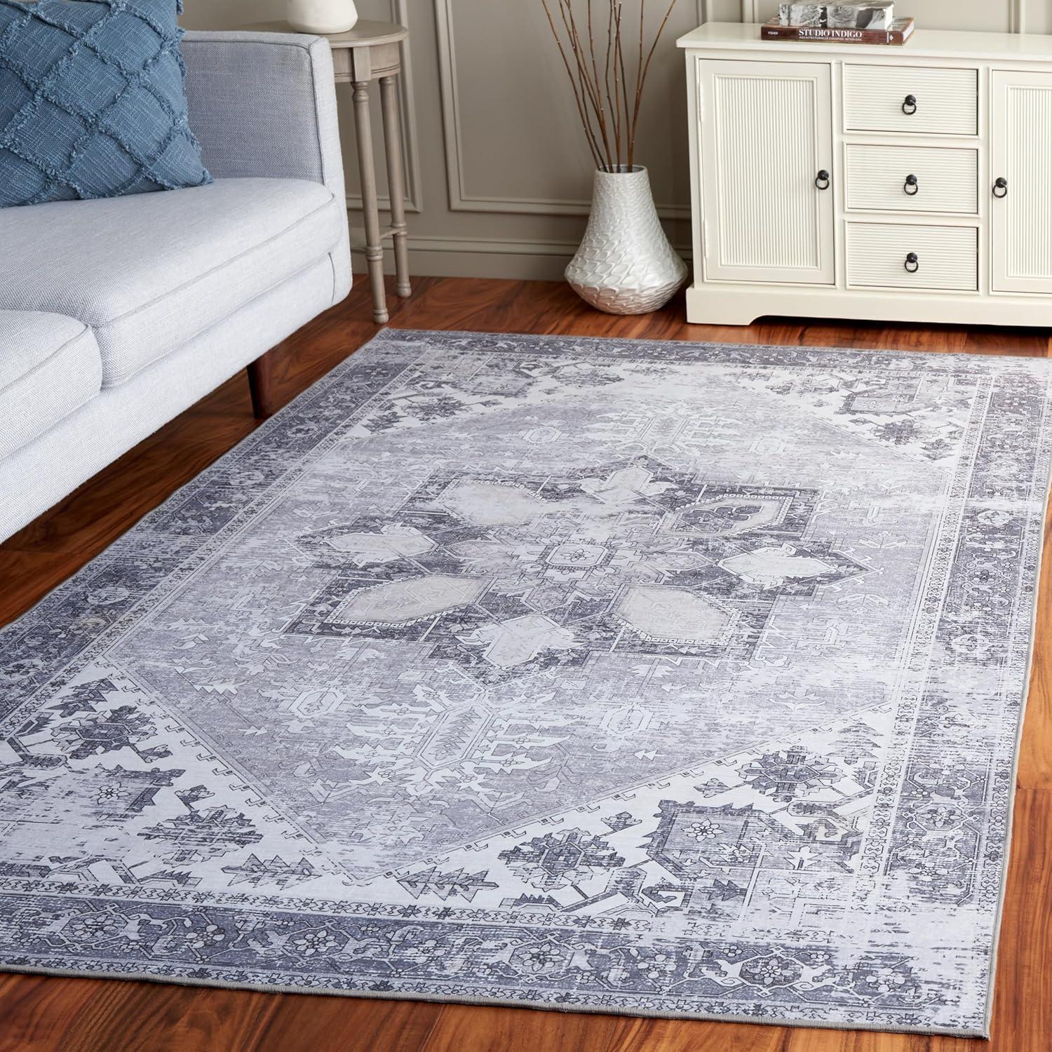 image:imageSAFAVIEH Washable Rug Tucson Collection 6 x 9 Dark Sage amp Ivory Slip Resistant amp Easy to Clean Ideal for Living Room Bedroom Dining Space TSN102FLight Grey