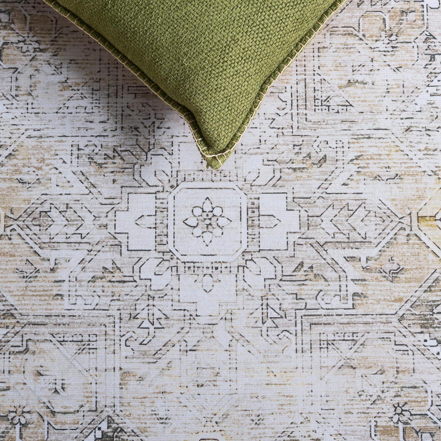image:imageSAFAVIEH Washable Rug Tucson Collection 6 x 9 Dark Sage amp Ivory Slip Resistant amp Easy to Clean Ideal for Living Room Bedroom Dining Space TSN102FBeigeGrey