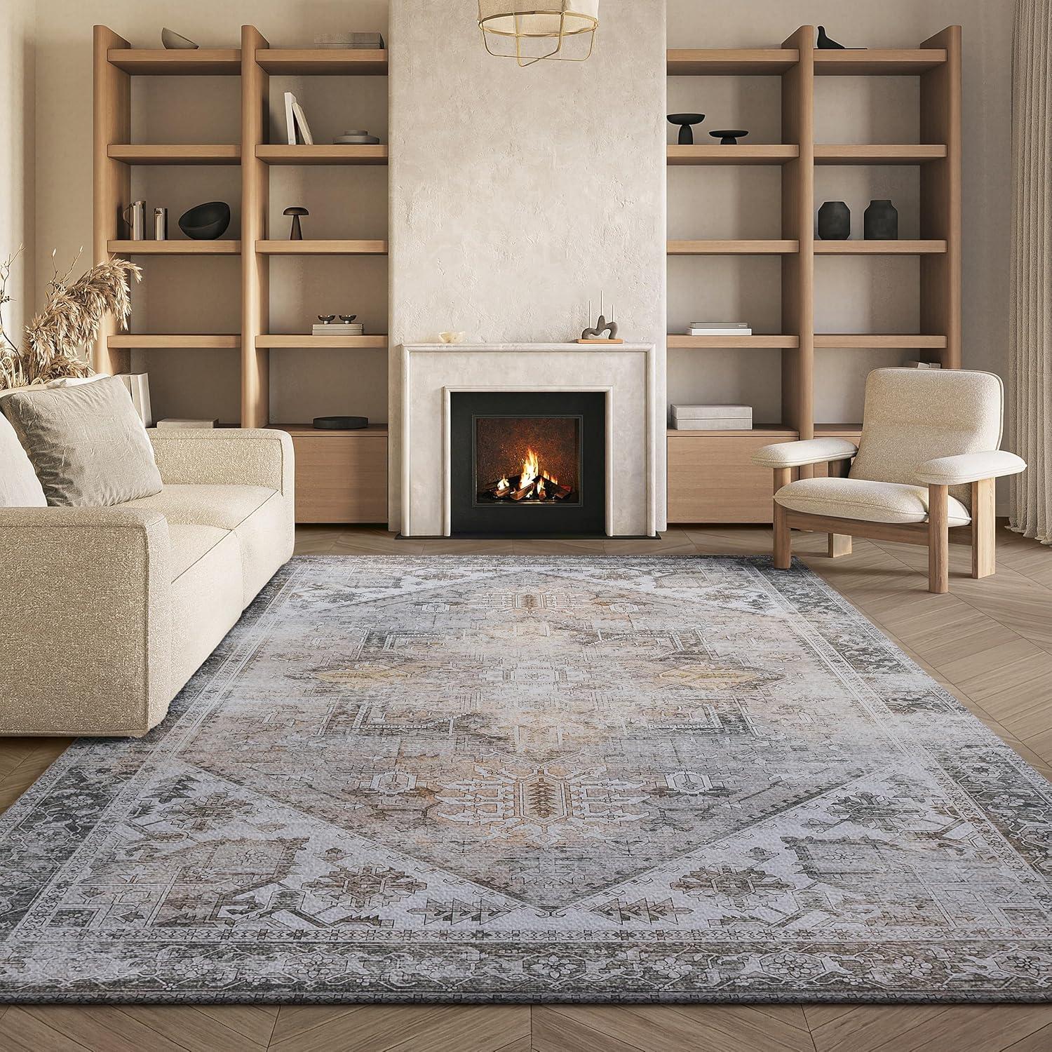 image:imageSAFAVIEH Washable Rug Tucson Collection 6 x 9 Dark Sage amp Ivory Slip Resistant amp Easy to Clean Ideal for Living Room Bedroom Dining Space TSN102FBeigeGrey