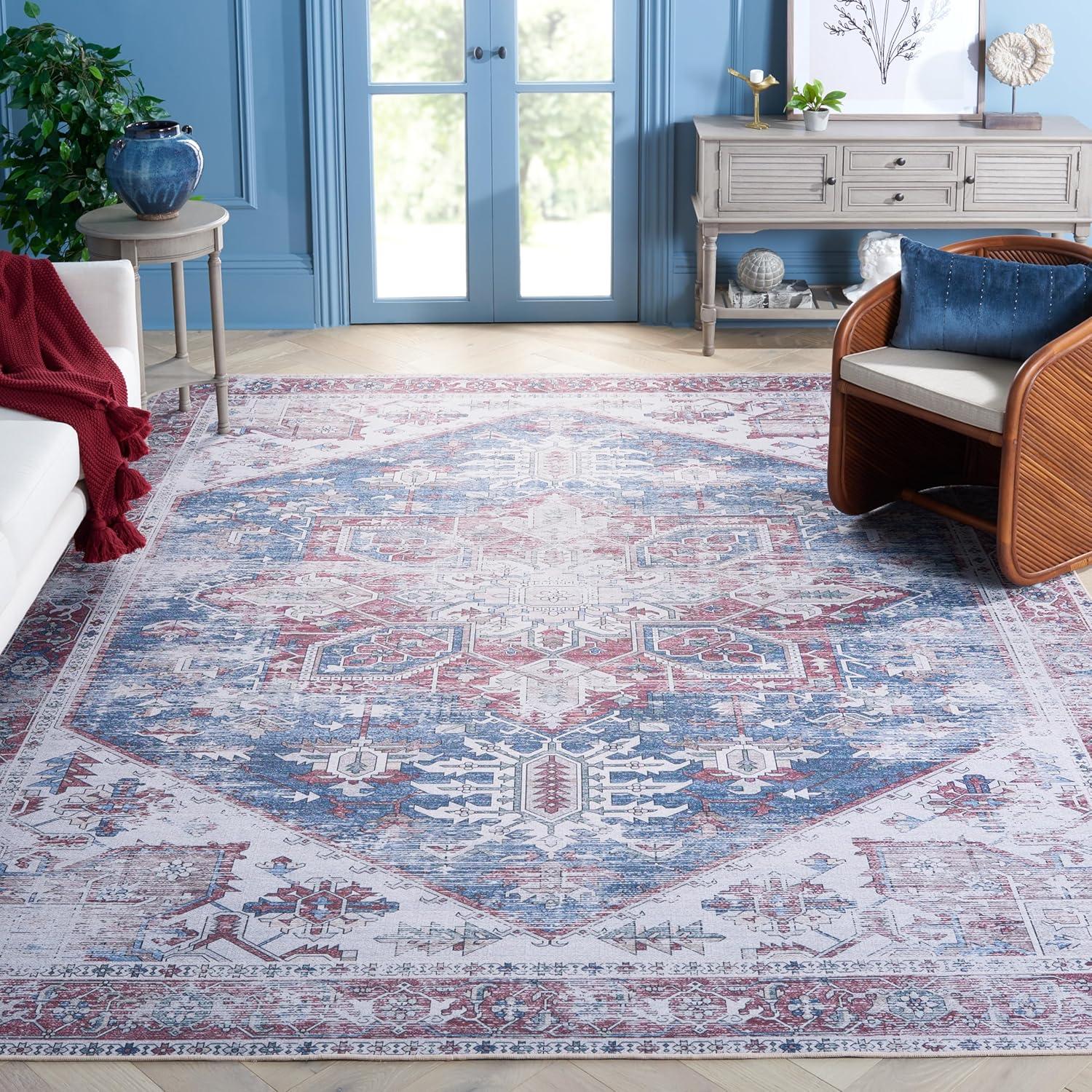 image:imageSAFAVIEH Washable Rug Tucson Collection 6 x 9 Dark Sage amp Ivory Slip Resistant amp Easy to Clean Ideal for Living Room Bedroom Dining Space TSN102FNavyRed