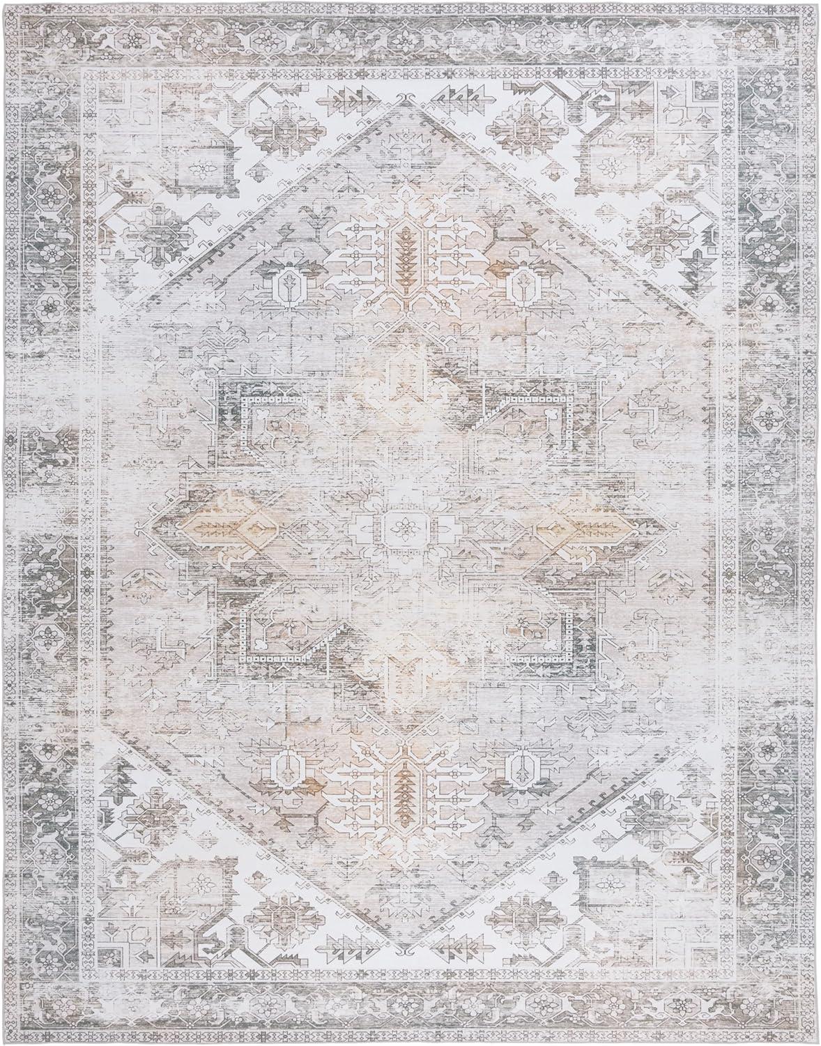 image:imageSAFAVIEH Washable Rug Tucson Collection 6 x 9 Dark Sage amp Ivory Slip Resistant amp Easy to Clean Ideal for Living Room Bedroom Dining Space TSN102FBeigeGrey
