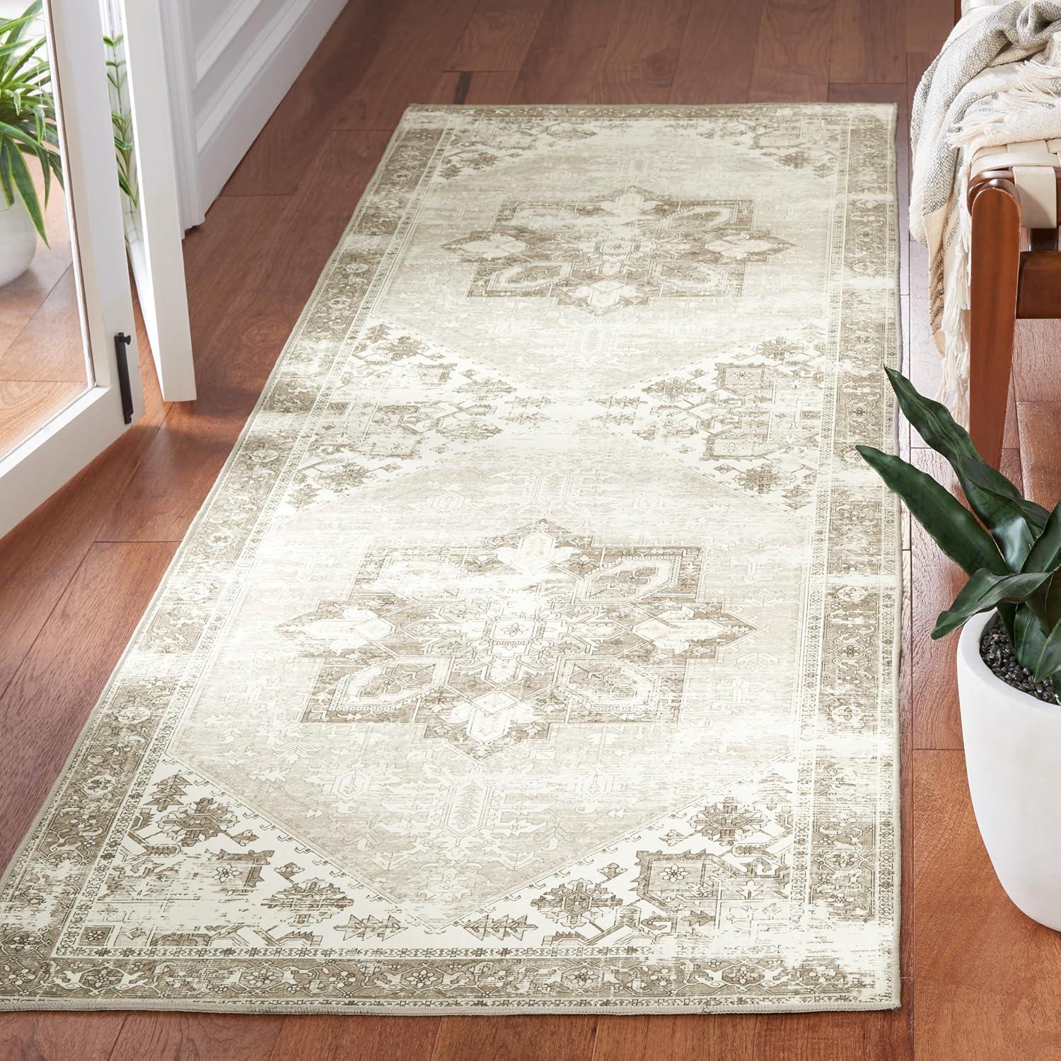 image:imageSAFAVIEH Washable Rug Tucson Collection 6 x 9 Dark Sage amp Ivory Slip Resistant amp Easy to Clean Ideal for Living Room Bedroom Dining Space TSN102FSageIvory