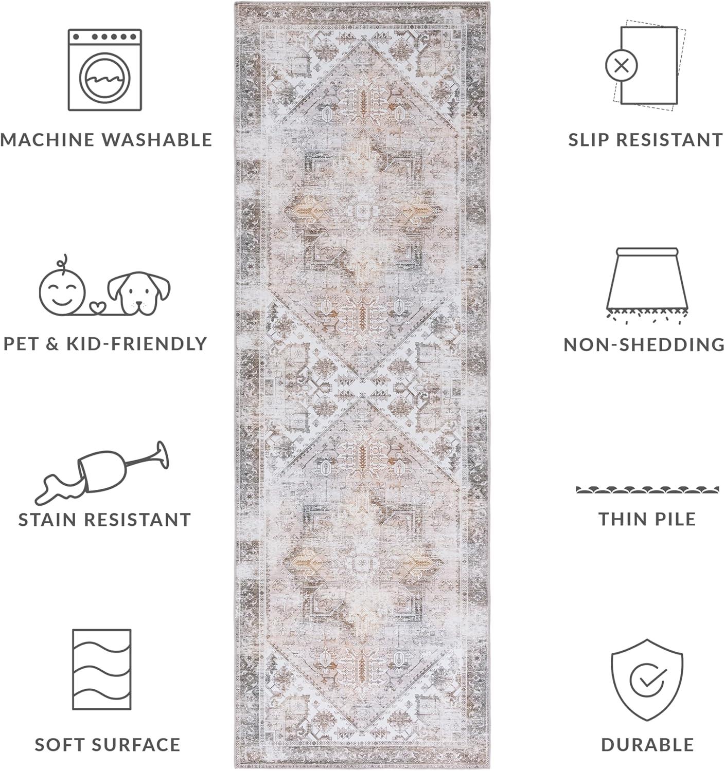 image:imageSAFAVIEH Washable Rug Tucson Collection 6 x 9 Dark Sage amp Ivory Slip Resistant amp Easy to Clean Ideal for Living Room Bedroom Dining Space TSN102FBeigeGrey