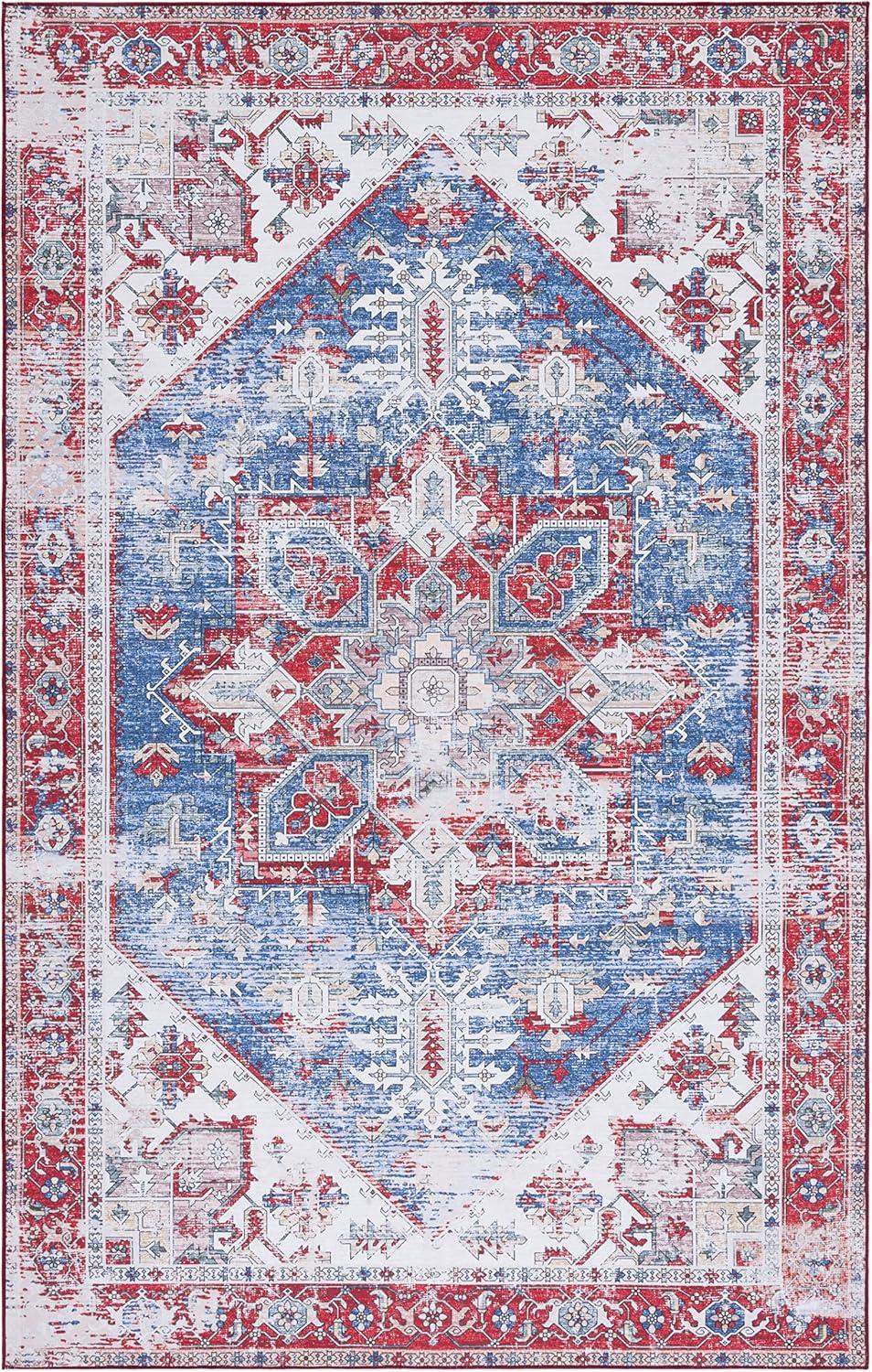 image:imageSAFAVIEH Washable Rug Tucson Collection 6 x 9 Dark Sage amp Ivory Slip Resistant amp Easy to Clean Ideal for Living Room Bedroom Dining Space TSN102FBlueRed