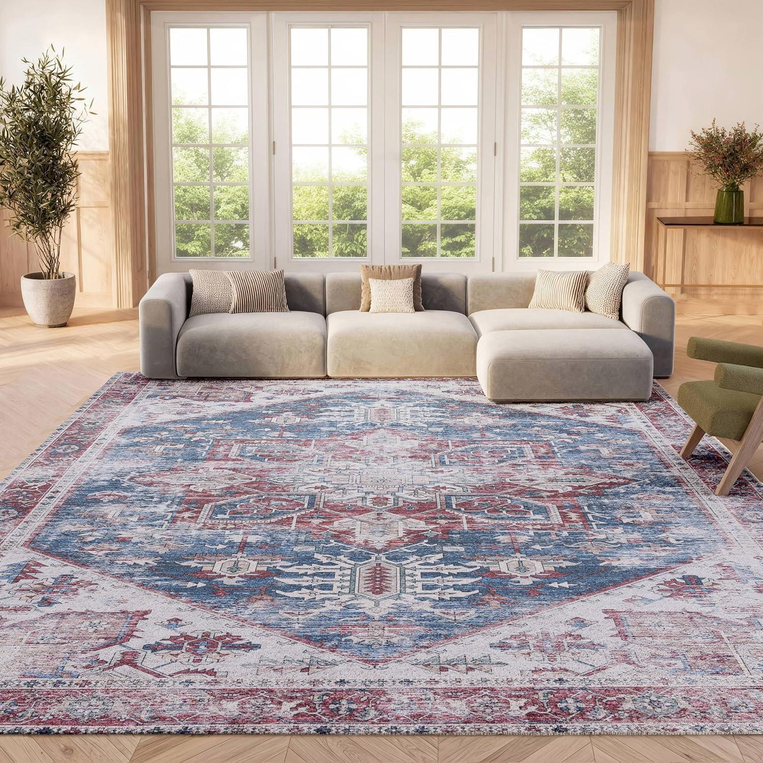 image:imageSAFAVIEH Washable Rug Tucson Collection 6 x 9 Dark Sage amp Ivory Slip Resistant amp Easy to Clean Ideal for Living Room Bedroom Dining Space TSN102FNavyRed
