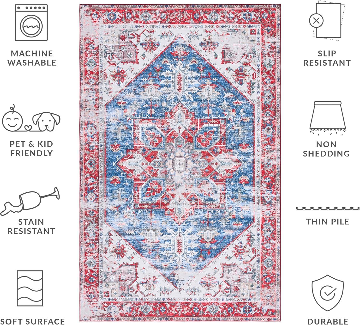 image:imageSAFAVIEH Washable Rug Tucson Collection 6 x 9 Dark Sage amp Ivory Slip Resistant amp Easy to Clean Ideal for Living Room Bedroom Dining Space TSN102FBlueRed