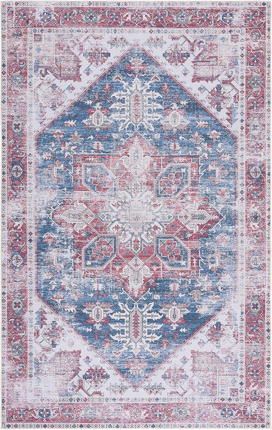 image:imageSAFAVIEH Washable Rug Tucson Collection 6 x 9 Dark Sage amp Ivory Slip Resistant amp Easy to Clean Ideal for Living Room Bedroom Dining Space TSN102FNavyRed
