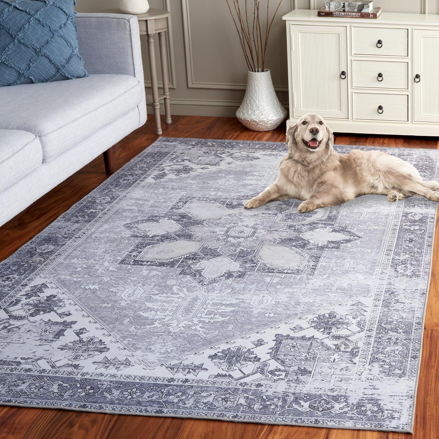 image:imageSAFAVIEH Washable Rug Tucson Collection 6 x 9 Dark Sage amp Ivory Slip Resistant amp Easy to Clean Ideal for Living Room Bedroom Dining Space TSN102FLight Grey