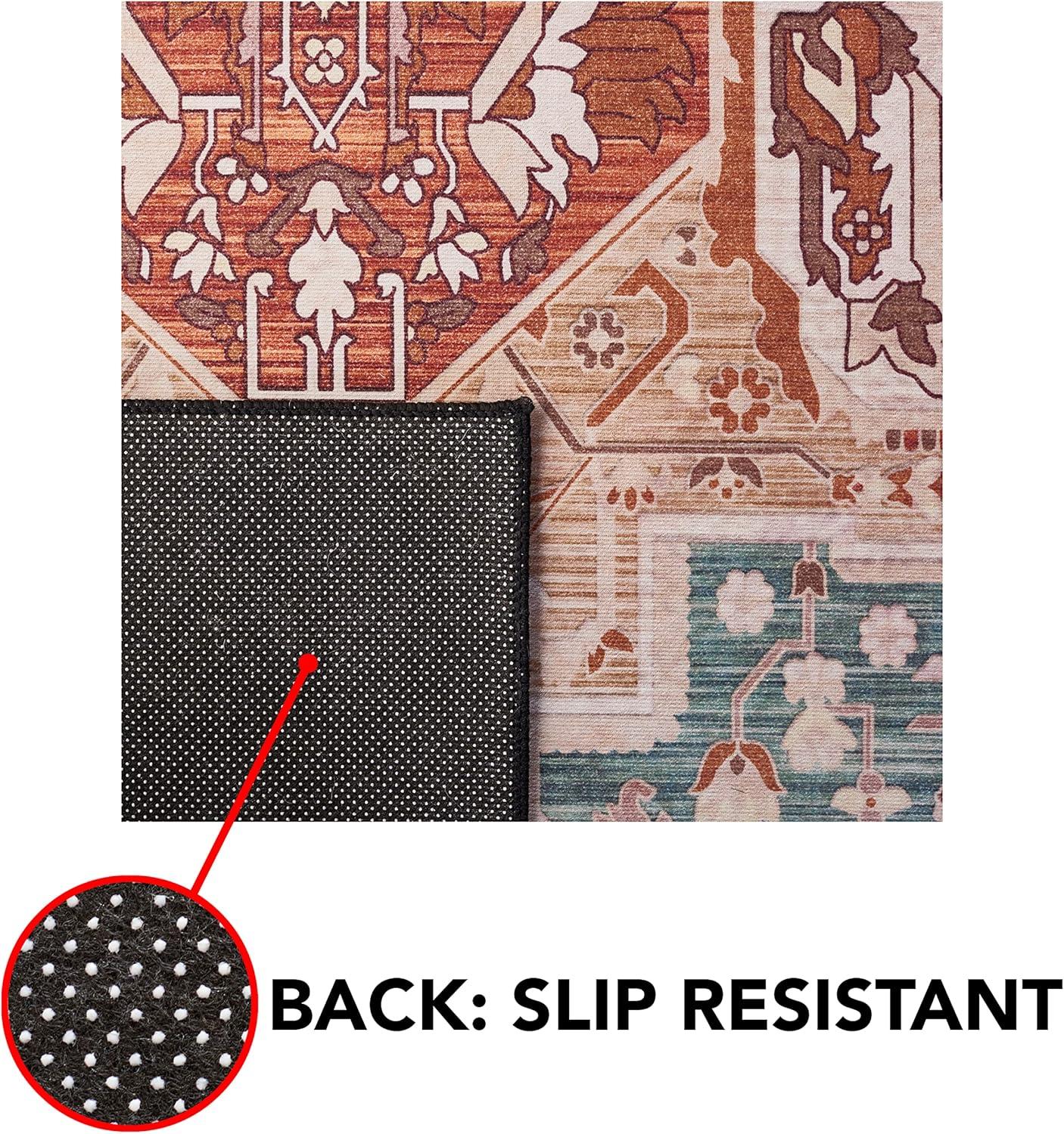 image:imageSAFAVIEH Washable Rug Tucson Collection 8 x 10 Aqua amp Rust Slip Resistant amp Easy to Clean Ideal for Living Room Bedroom Dining Space TSN150JAquaRust
