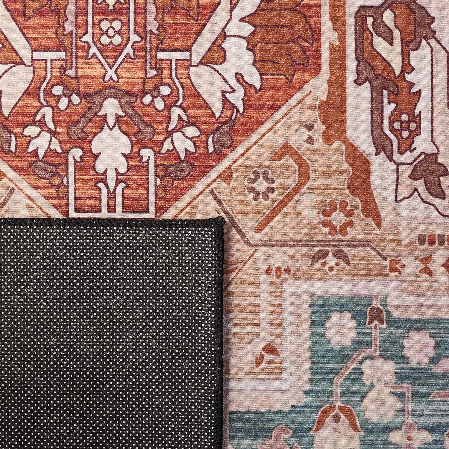 image:imageSAFAVIEH Washable Rug Tucson Collection 8 x 10 Aqua amp Rust Slip Resistant amp Easy to Clean Ideal for Living Room Bedroom Dining Space TSN150JAquaRust