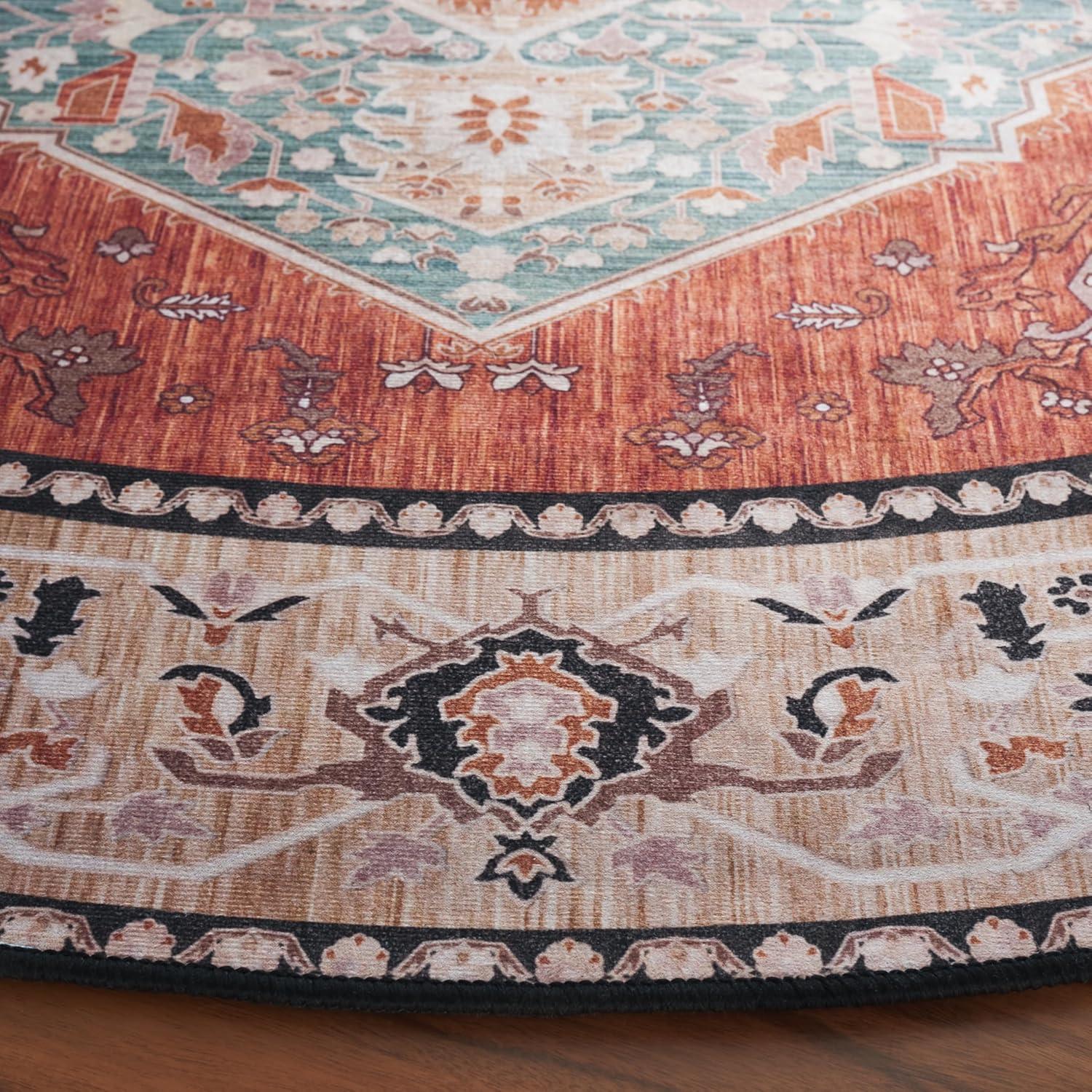 image:imageSAFAVIEH Washable Rug Tucson Collection 8 x 10 Aqua amp Rust Slip Resistant amp Easy to Clean Ideal for Living Room Bedroom Dining Space TSN150JAquaRust