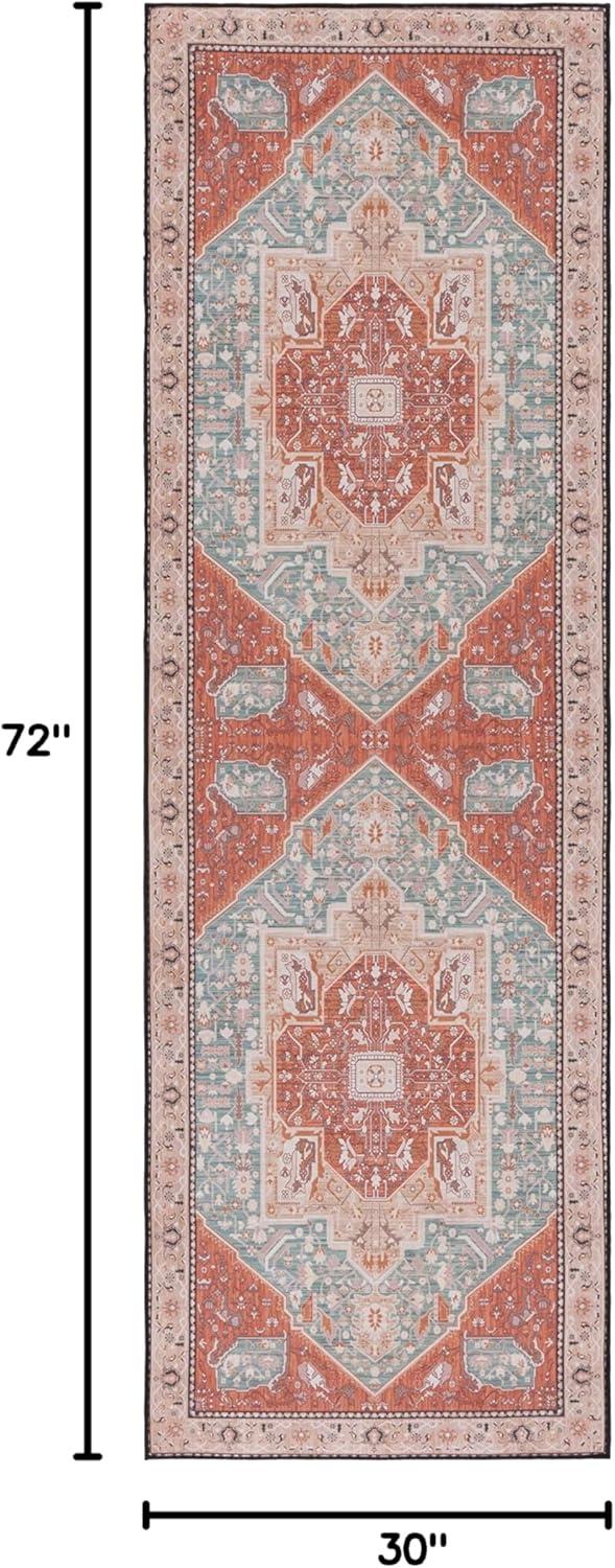 image:imageSAFAVIEH Washable Rug Tucson Collection 8 x 10 Aqua amp Rust Slip Resistant amp Easy to Clean Ideal for Living Room Bedroom Dining Space TSN150JAquaRust