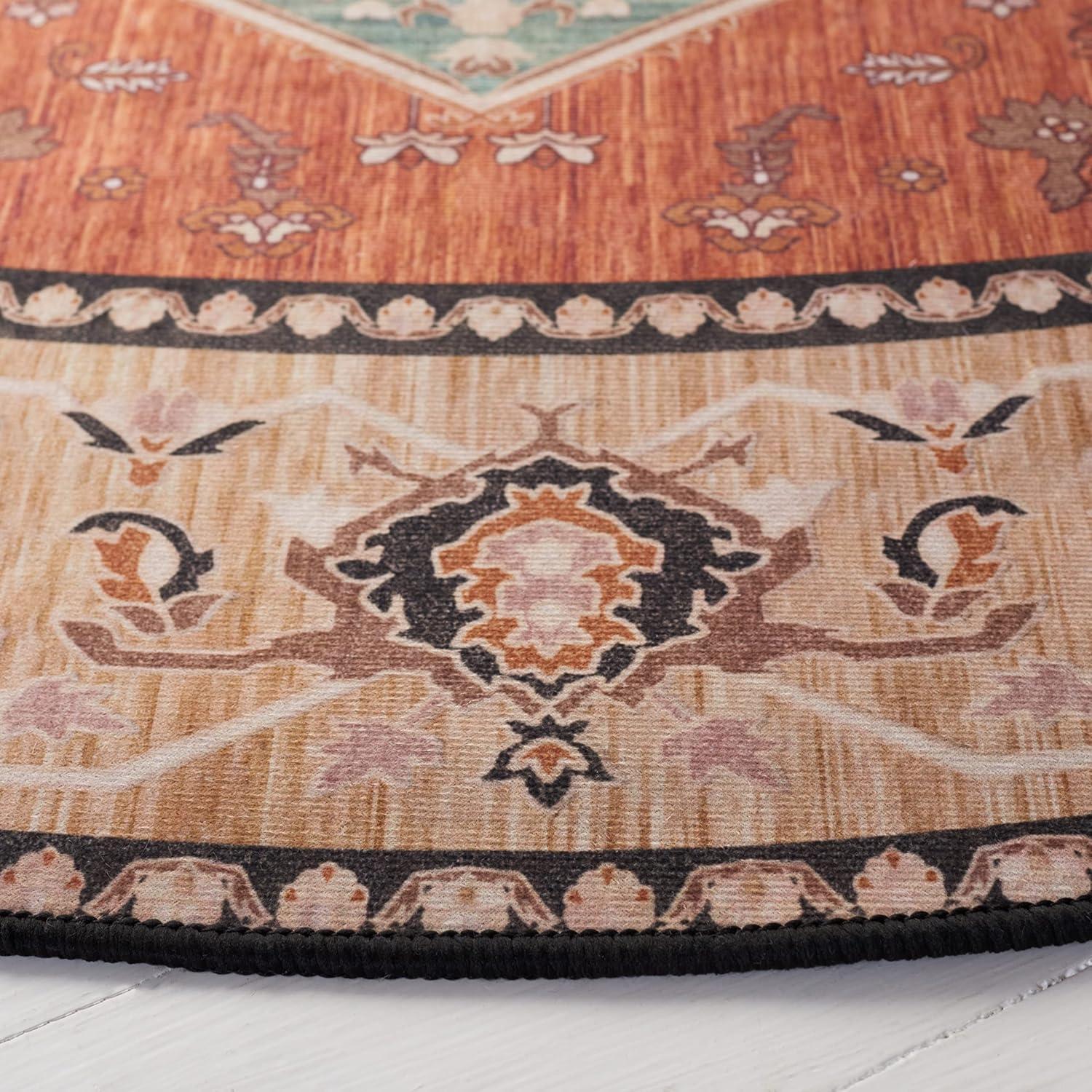 image:imageSAFAVIEH Washable Rug Tucson Collection 8 x 10 Aqua amp Rust Slip Resistant amp Easy to Clean Ideal for Living Room Bedroom Dining Space TSN150JAquaRust
