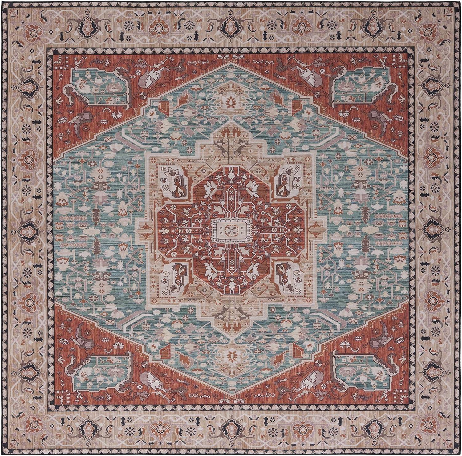 image:imageSAFAVIEH Washable Rug Tucson Collection 8 x 10 Aqua amp Rust Slip Resistant amp Easy to Clean Ideal for Living Room Bedroom Dining Space TSN150JAquaRust