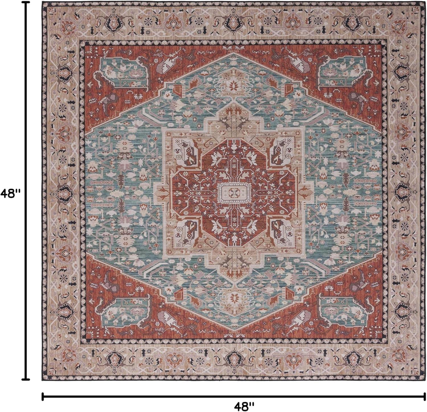 image:imageSAFAVIEH Washable Rug Tucson Collection 8 x 10 Aqua amp Rust Slip Resistant amp Easy to Clean Ideal for Living Room Bedroom Dining Space TSN150JAquaRust