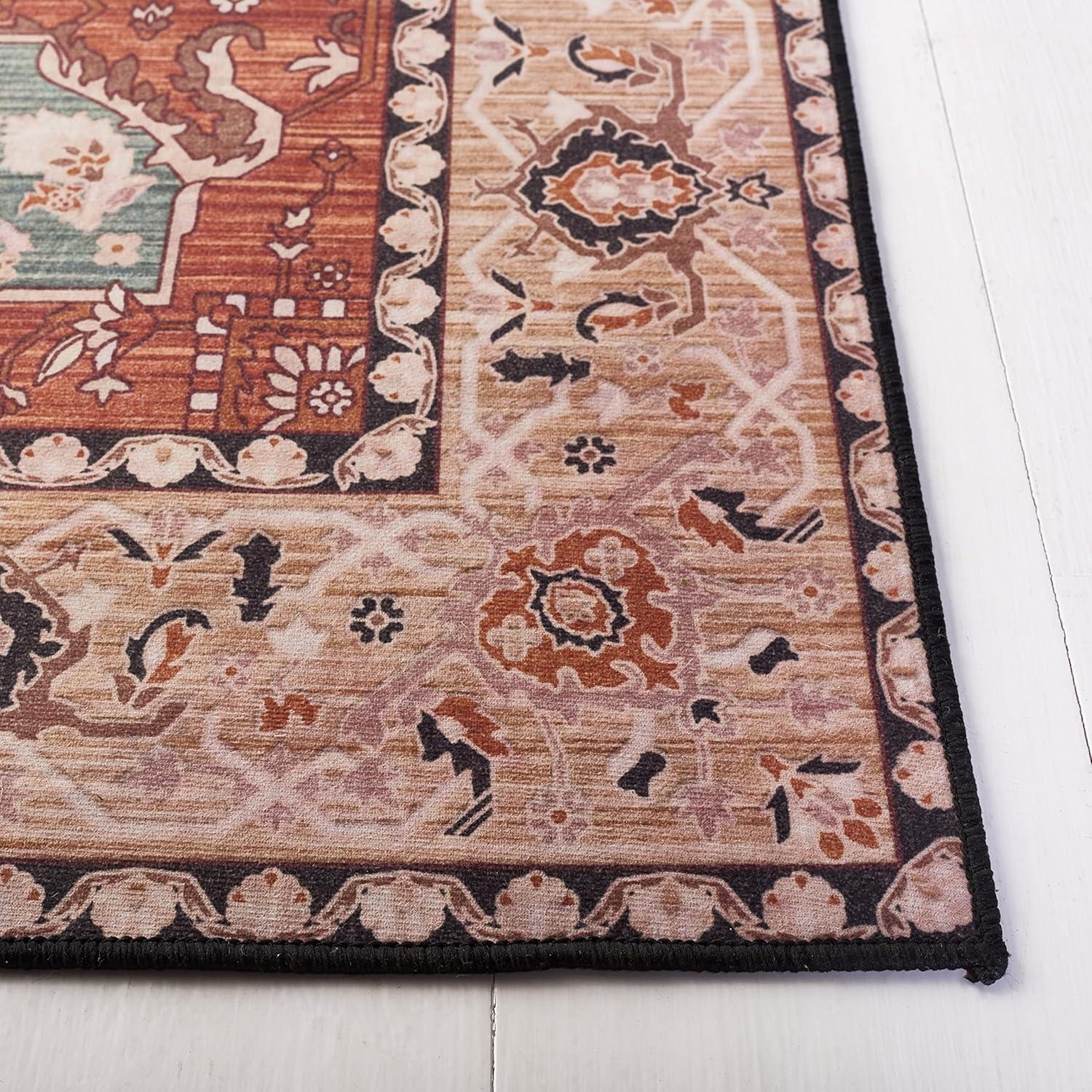 image:imageSAFAVIEH Washable Rug Tucson Collection 8 x 10 Aqua amp Rust Slip Resistant amp Easy to Clean Ideal for Living Room Bedroom Dining Space TSN150JAquaRust