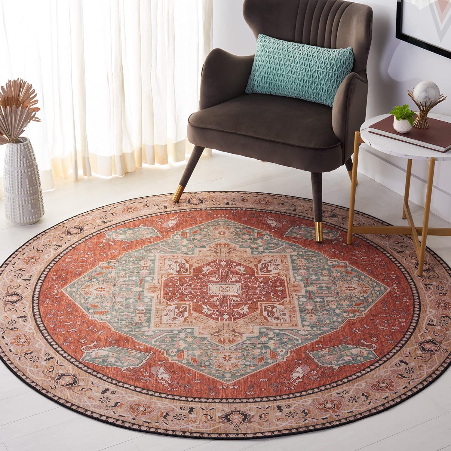 image:imageSAFAVIEH Washable Rug Tucson Collection 8 x 10 Aqua amp Rust Slip Resistant amp Easy to Clean Ideal for Living Room Bedroom Dining Space TSN150JAquaRust
