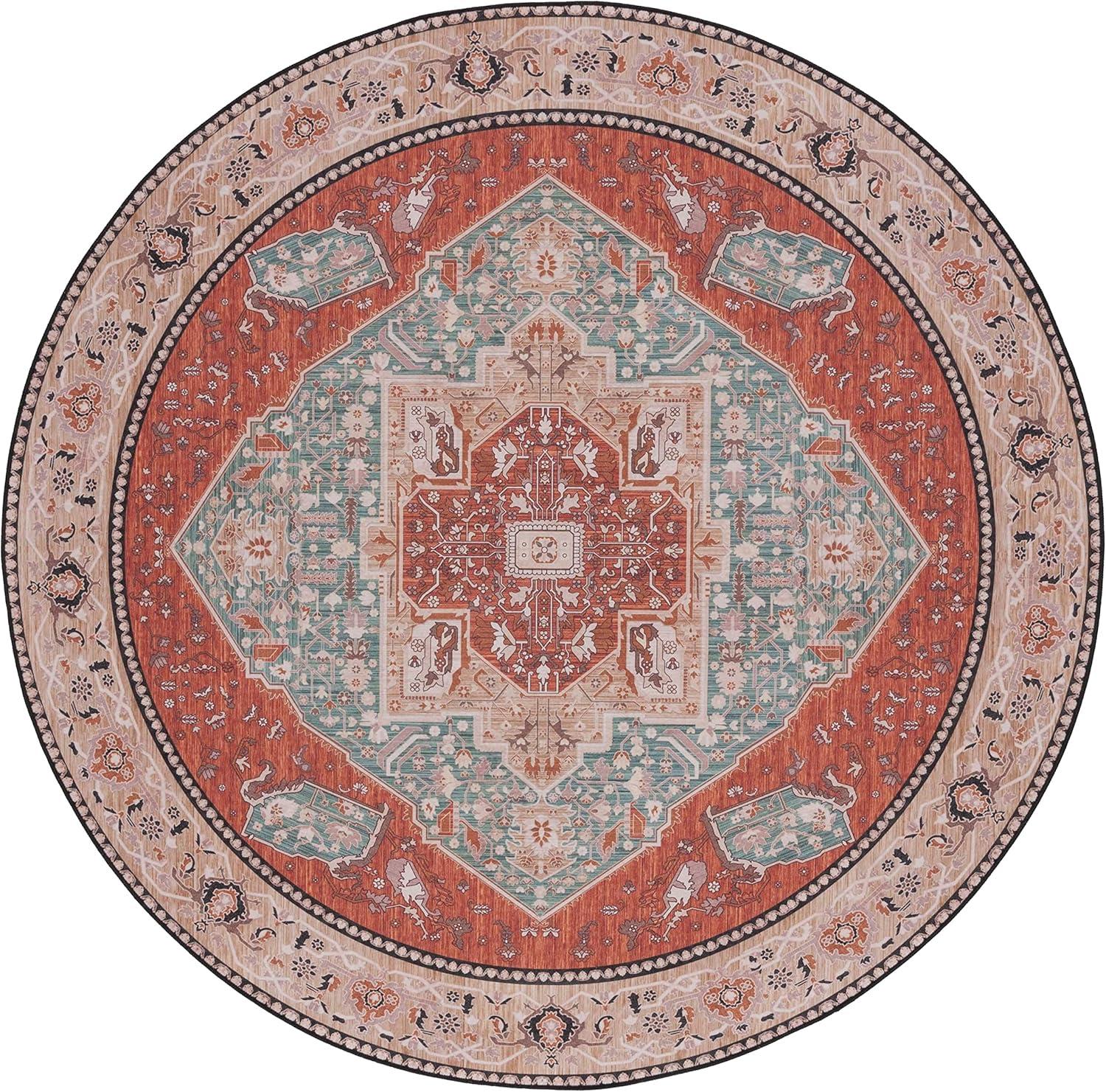 image:imageSAFAVIEH Washable Rug Tucson Collection 8 x 10 Aqua amp Rust Slip Resistant amp Easy to Clean Ideal for Living Room Bedroom Dining Space TSN150JAquaRust