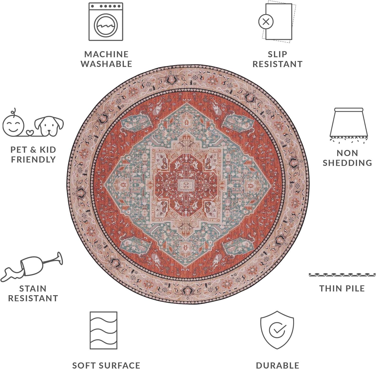 image:imageSAFAVIEH Washable Rug Tucson Collection 8 x 10 Aqua amp Rust Slip Resistant amp Easy to Clean Ideal for Living Room Bedroom Dining Space TSN150JAquaRust