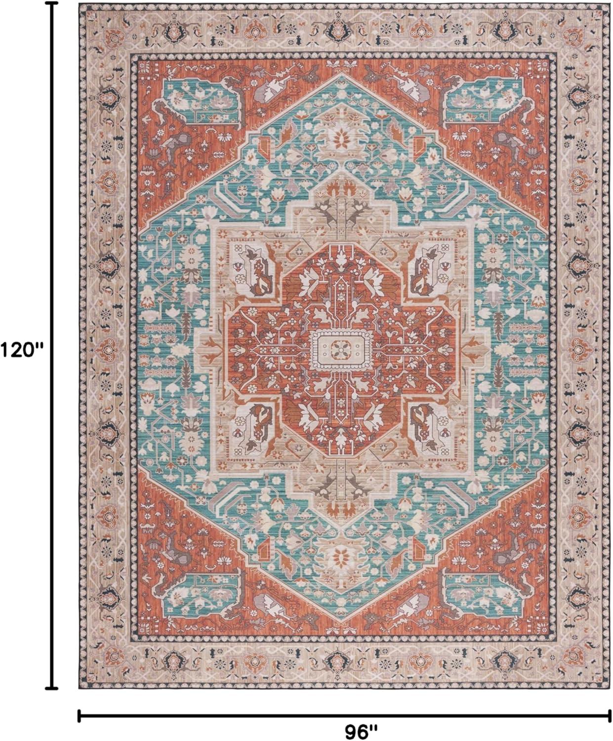 image:imageSAFAVIEH Washable Rug Tucson Collection 8 x 10 Aqua amp Rust Slip Resistant amp Easy to Clean Ideal for Living Room Bedroom Dining Space TSN150JAquaRust