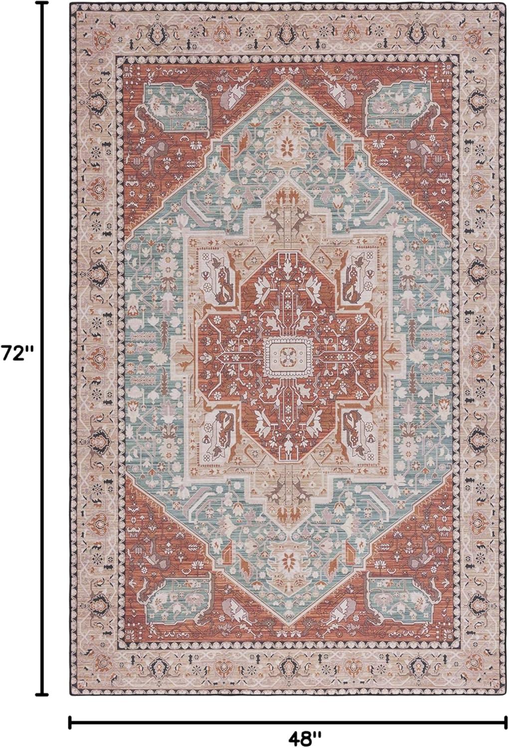 image:imageSAFAVIEH Washable Rug Tucson Collection 8 x 10 Aqua amp Rust Slip Resistant amp Easy to Clean Ideal for Living Room Bedroom Dining Space TSN150JAquaRust