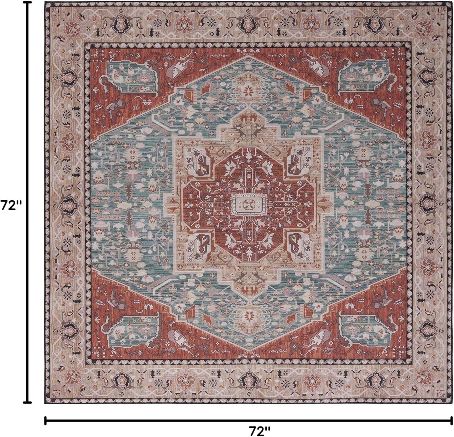 image:imageSAFAVIEH Washable Rug Tucson Collection 8 x 10 Aqua amp Rust Slip Resistant amp Easy to Clean Ideal for Living Room Bedroom Dining Space TSN150JAquaRust