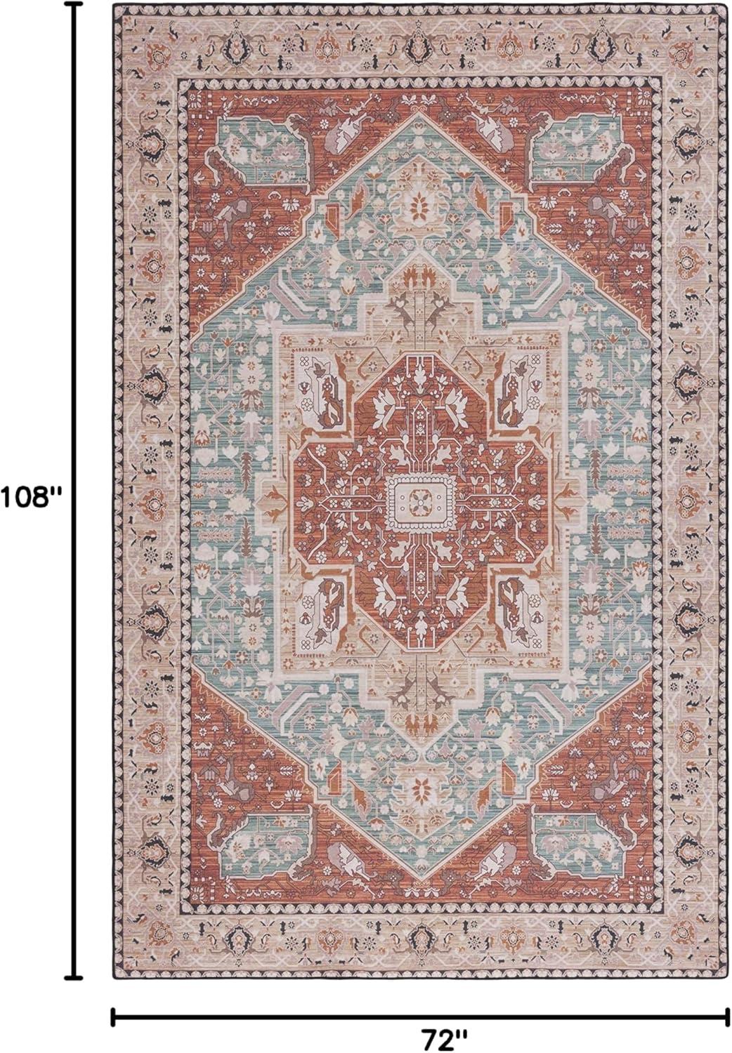 image:imageSAFAVIEH Washable Rug Tucson Collection 8 x 10 Aqua amp Rust Slip Resistant amp Easy to Clean Ideal for Living Room Bedroom Dining Space TSN150JAquaRust