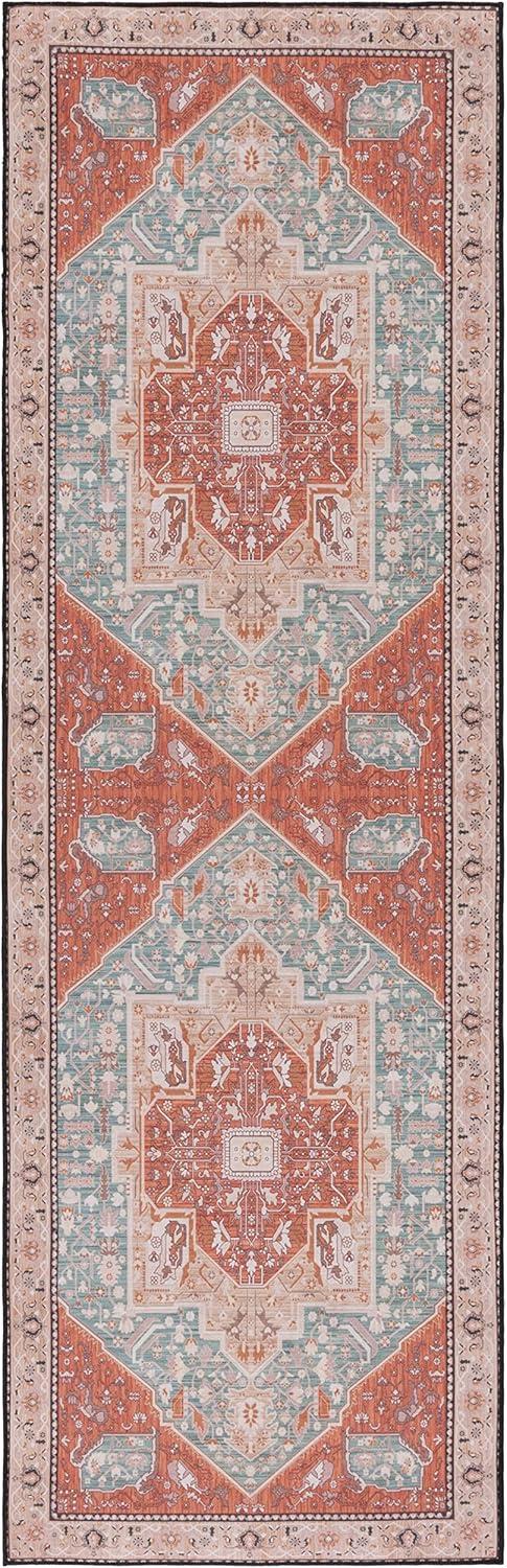 image:imageSAFAVIEH Washable Rug Tucson Collection 8 x 10 Aqua amp Rust Slip Resistant amp Easy to Clean Ideal for Living Room Bedroom Dining Space TSN150JAquaRust