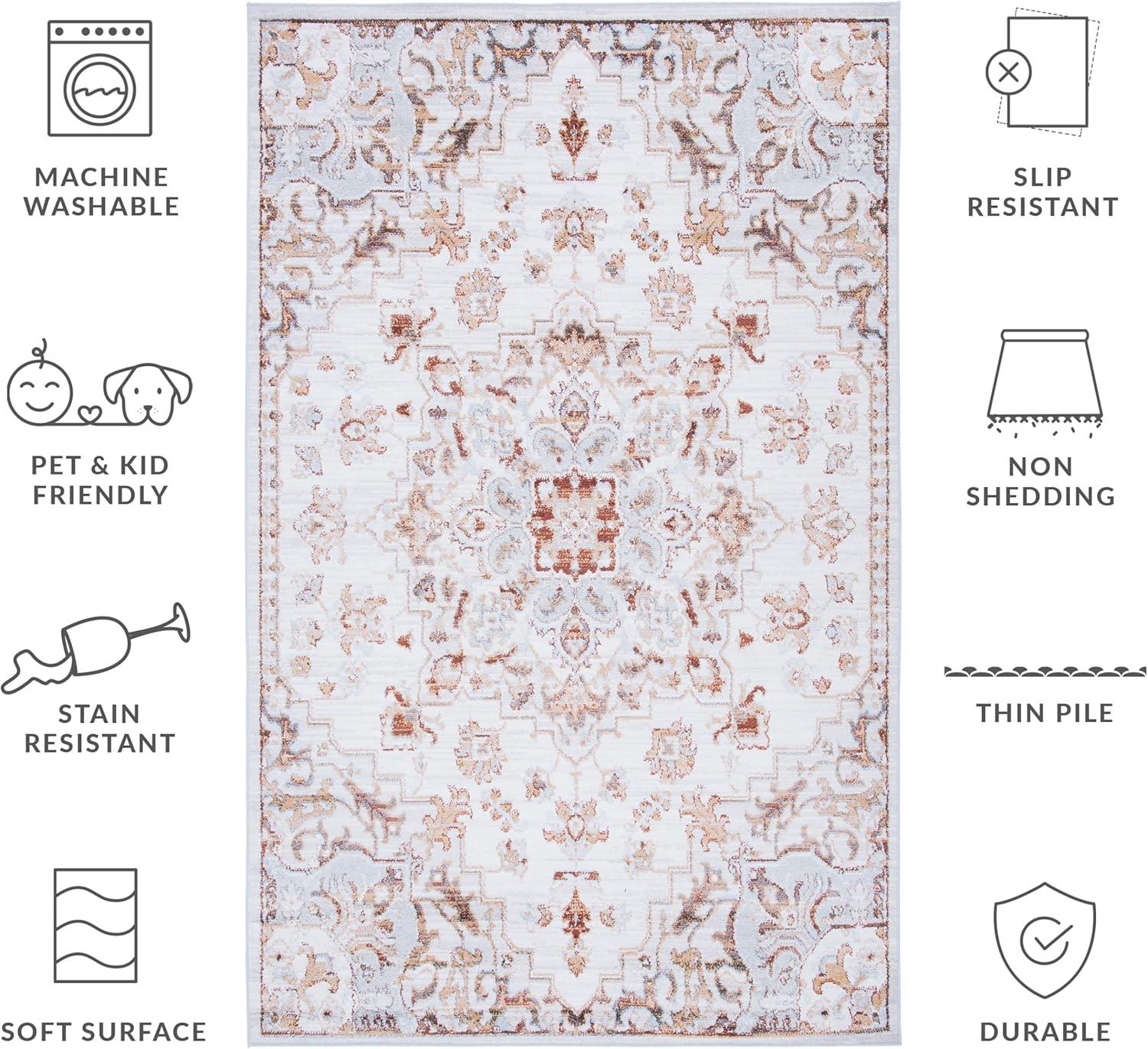 image:imageSAFAVIEH Washable Rug Tucson Collection 8 x 10 Beige amp Grey Slip Resistant amp Easy to Clean Ideal for Living Room Bedroom Dining Space TSN103BBeigeGrey