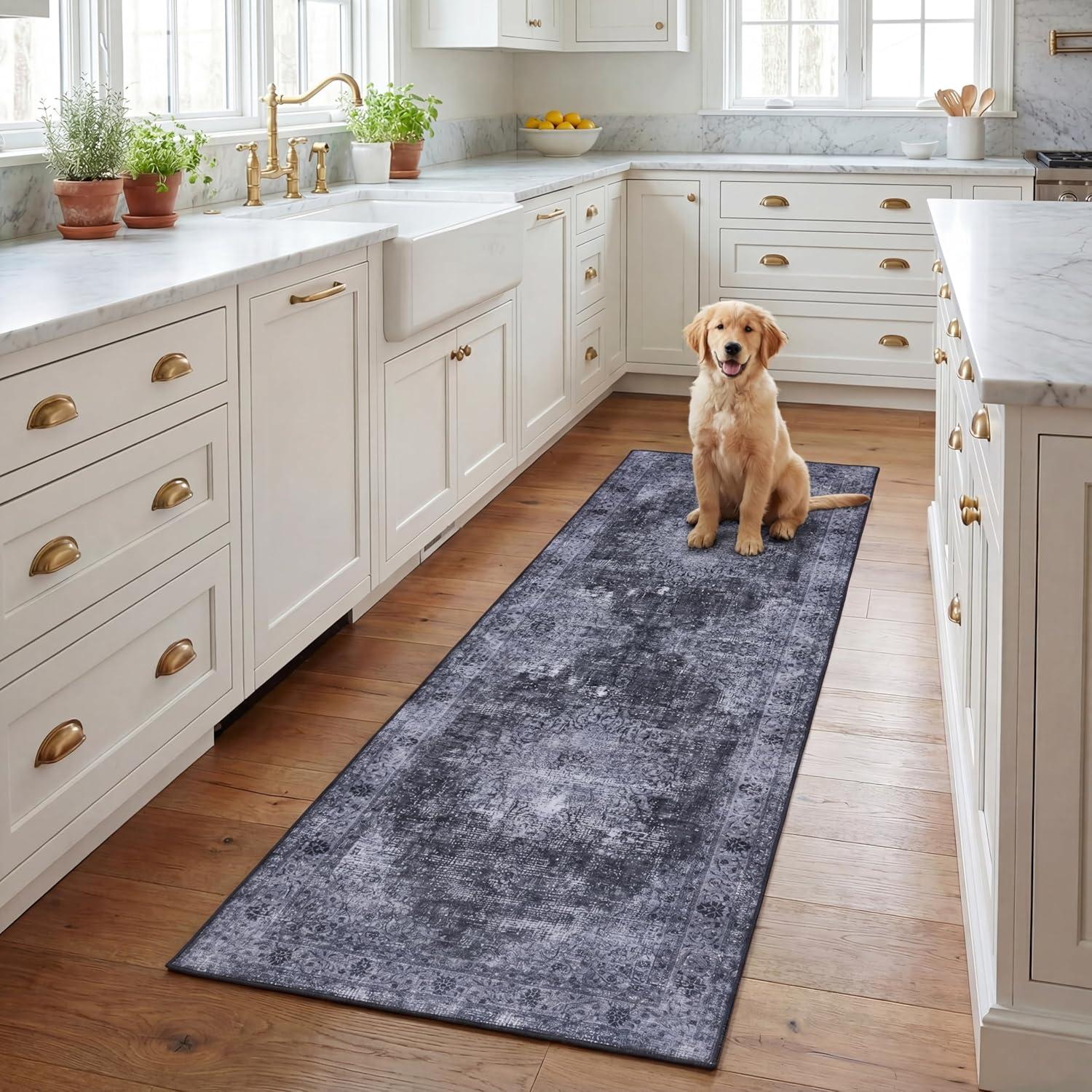 image:imageSAFAVIEH Washable Rug Tucson Collection 8 x 10 Black amp Grey Slip Resistant amp Easy to Clean Ideal for Living Room Bedroom Dining Space TSN190ZBlackGrey