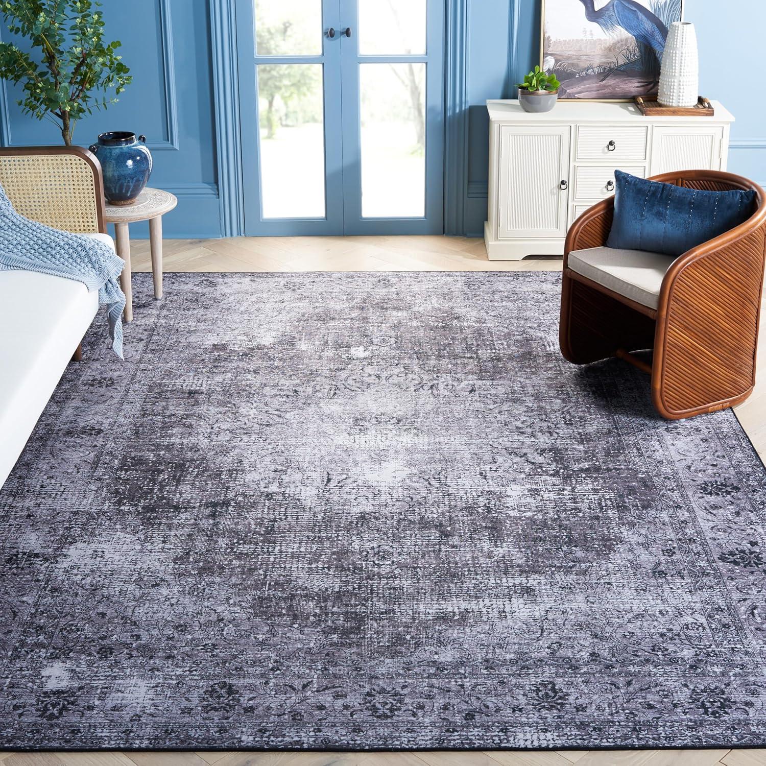 image:imageSAFAVIEH Washable Rug Tucson Collection 8 x 10 Black amp Grey Slip Resistant amp Easy to Clean Ideal for Living Room Bedroom Dining Space TSN190ZBlackGrey