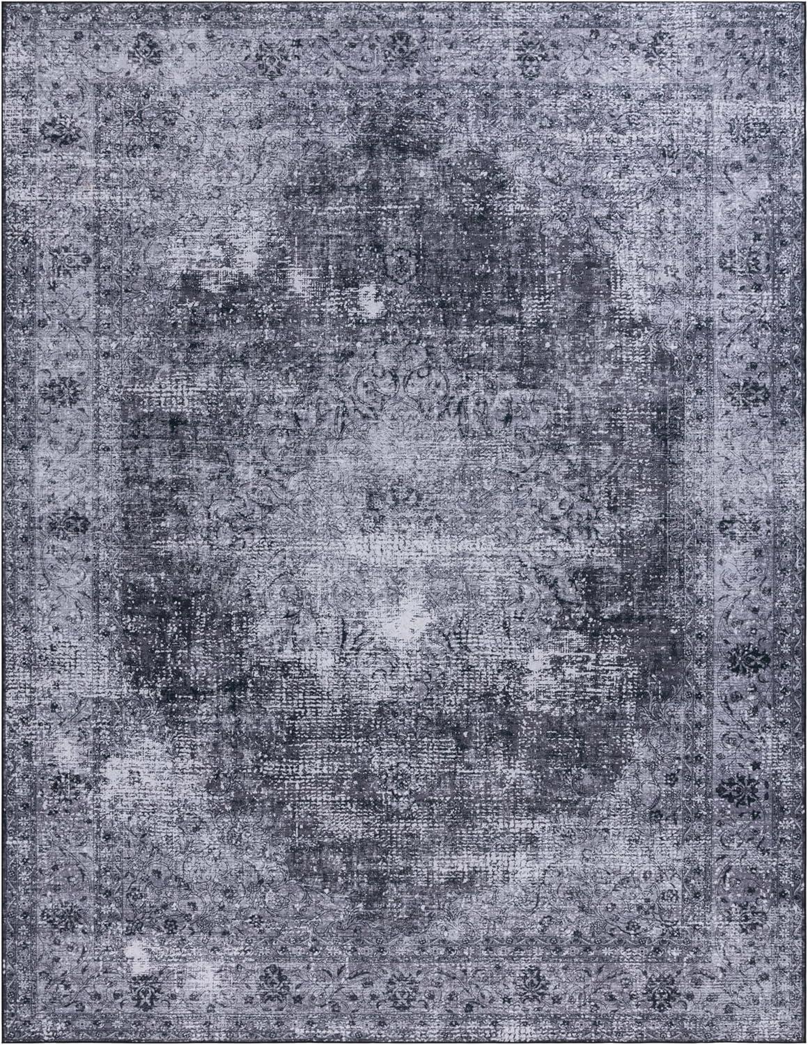 image:imageSAFAVIEH Washable Rug Tucson Collection 8 x 10 Black amp Grey Slip Resistant amp Easy to Clean Ideal for Living Room Bedroom Dining Space TSN190ZBlackGrey