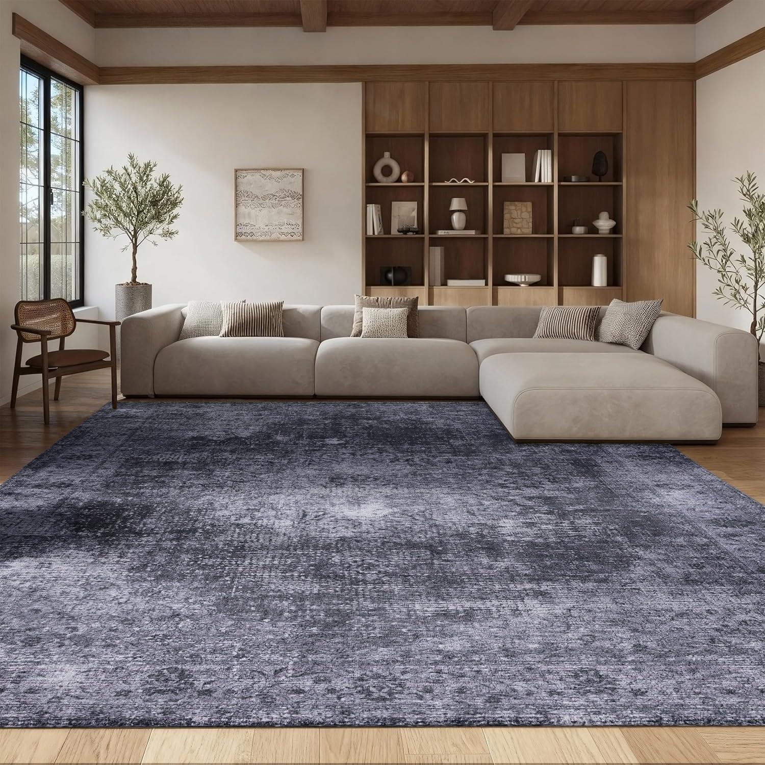 image:imageSAFAVIEH Washable Rug Tucson Collection 8 x 10 Black amp Grey Slip Resistant amp Easy to Clean Ideal for Living Room Bedroom Dining Space TSN190ZBlackGrey