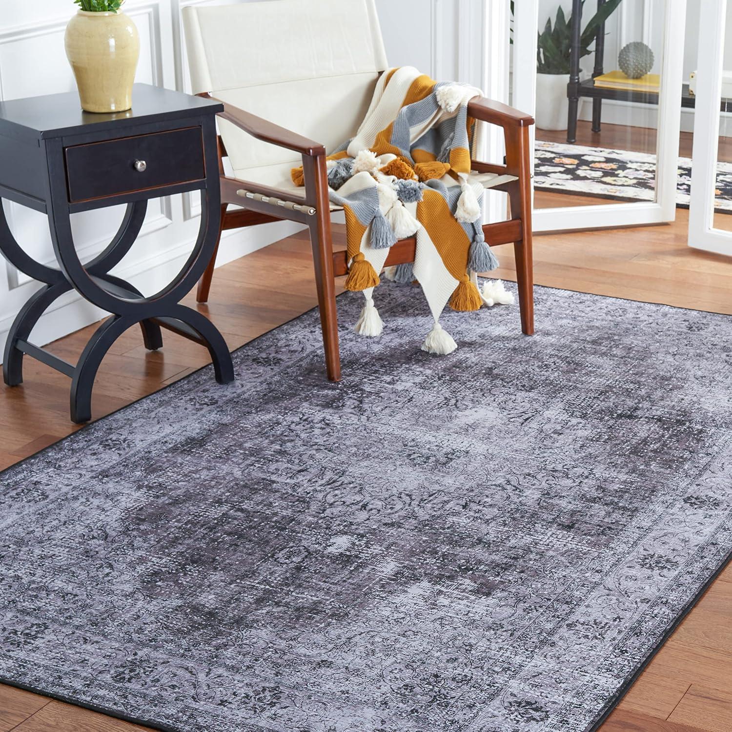 image:imageSAFAVIEH Washable Rug Tucson Collection 8 x 10 Black amp Grey Slip Resistant amp Easy to Clean Ideal for Living Room Bedroom Dining Space TSN190ZBlackGrey