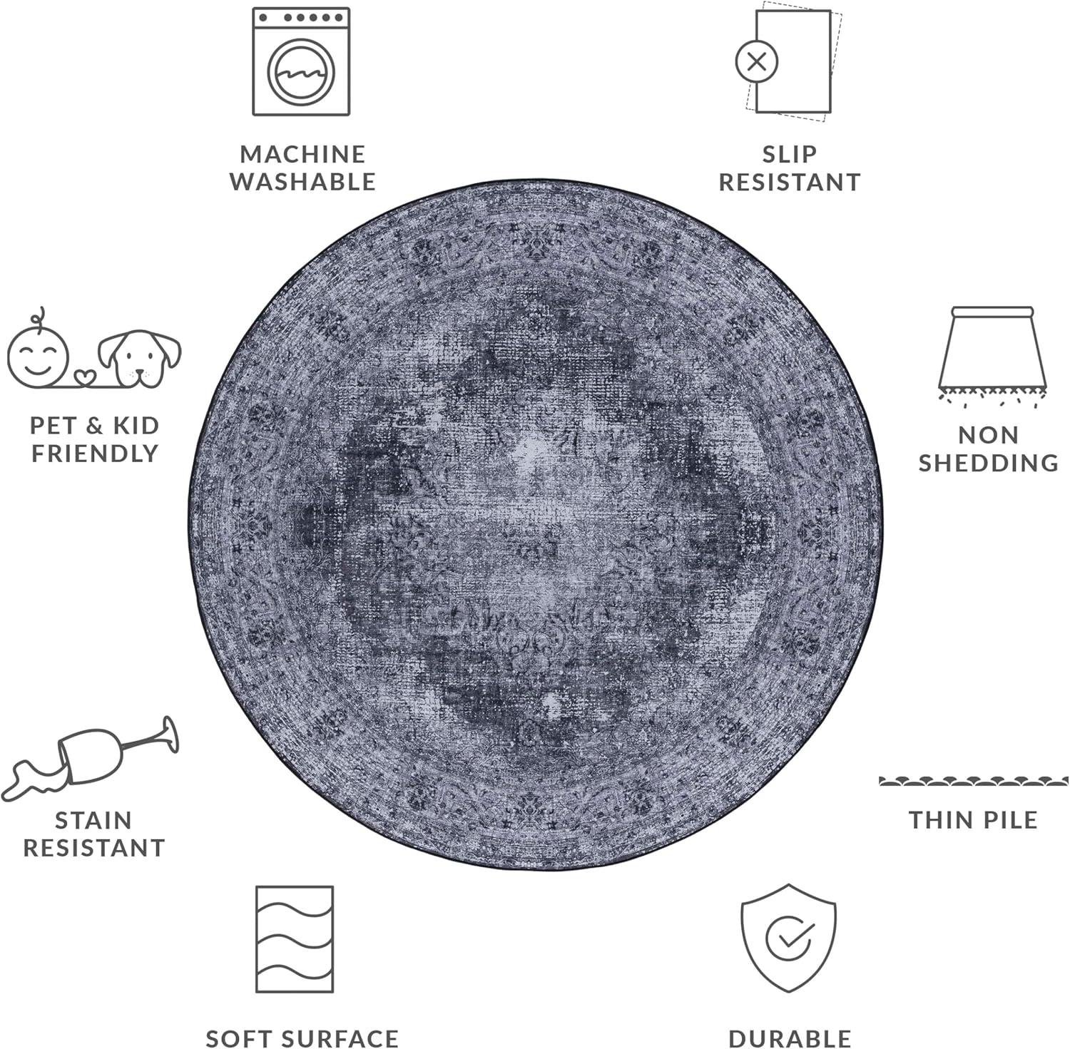 image:imageSAFAVIEH Washable Rug Tucson Collection 8 x 10 Black amp Grey Slip Resistant amp Easy to Clean Ideal for Living Room Bedroom Dining Space TSN190ZBlackGrey