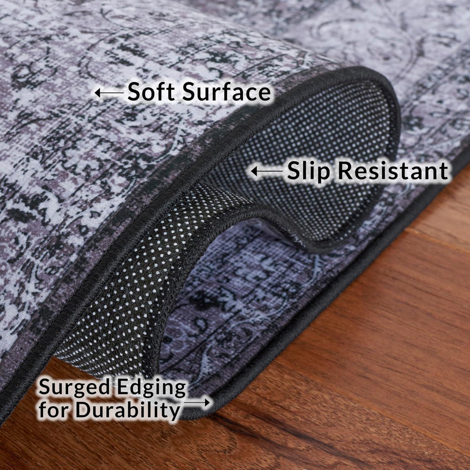 image:imageSAFAVIEH Washable Rug Tucson Collection 8 x 10 Black amp Grey Slip Resistant amp Easy to Clean Ideal for Living Room Bedroom Dining Space TSN190ZBlackGrey