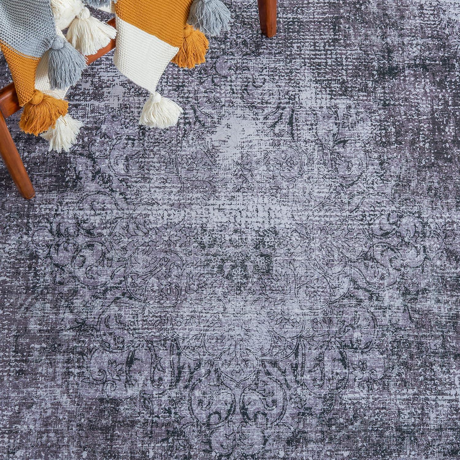 image:imageSAFAVIEH Washable Rug Tucson Collection 8 x 10 Black amp Grey Slip Resistant amp Easy to Clean Ideal for Living Room Bedroom Dining Space TSN190ZBlackGrey