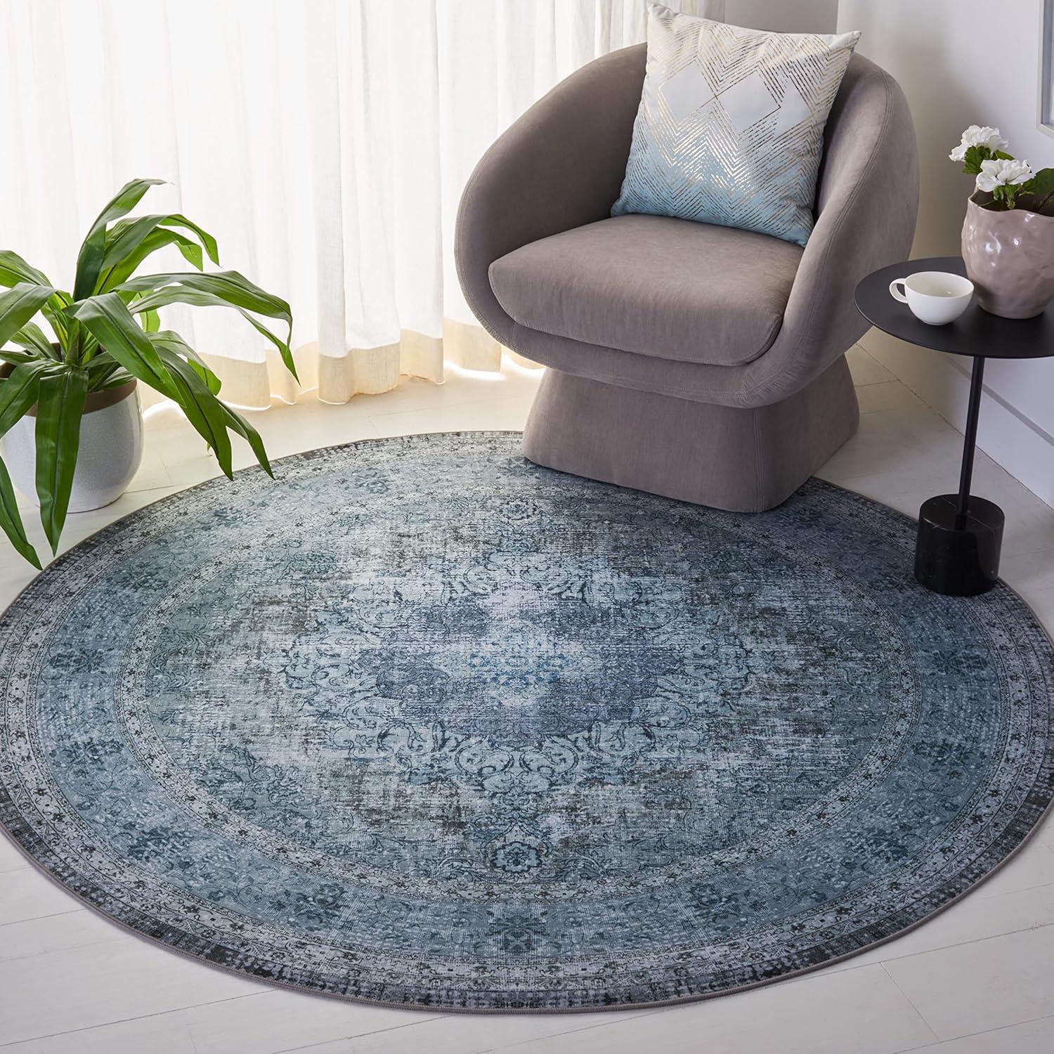 image:imageSAFAVIEH Washable Rug Tucson Collection 8 x 10 Black amp Grey Slip Resistant amp Easy to Clean Ideal for Living Room Bedroom Dining Space TSN190ZGreen
