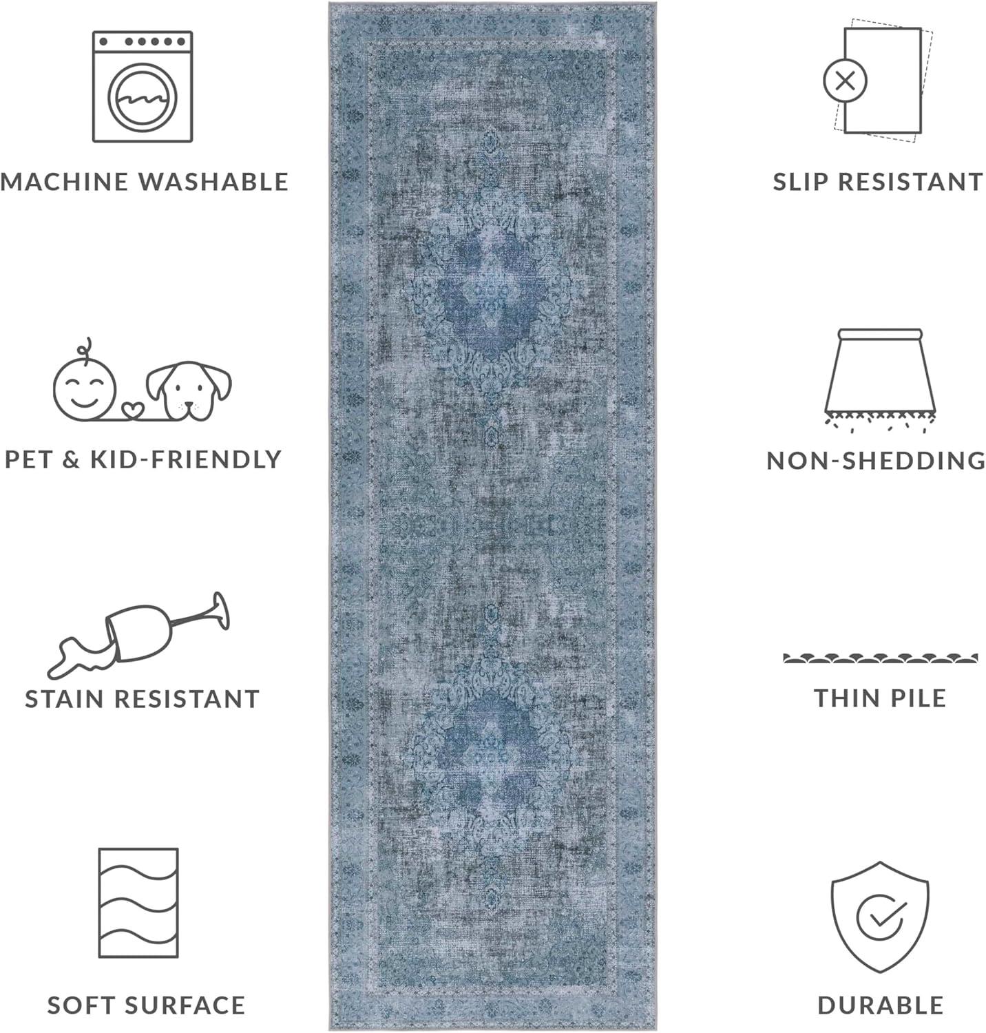 image:imageSAFAVIEH Washable Rug Tucson Collection 8 x 10 Black amp Grey Slip Resistant amp Easy to Clean Ideal for Living Room Bedroom Dining Space TSN190ZGreen