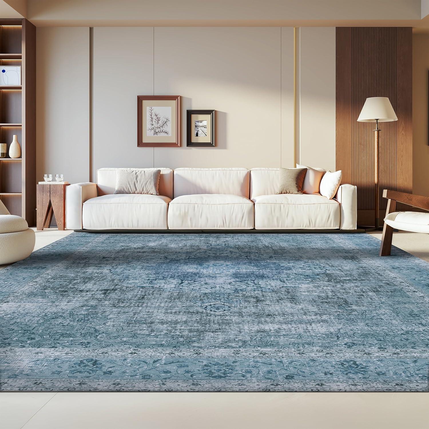 image:imageSAFAVIEH Washable Rug Tucson Collection 8 x 10 Black amp Grey Slip Resistant amp Easy to Clean Ideal for Living Room Bedroom Dining Space TSN190ZGreen