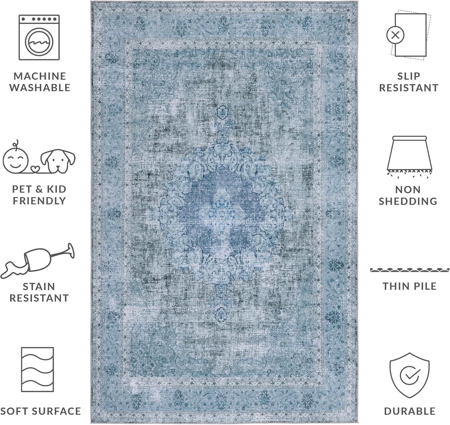 image:imageSAFAVIEH Washable Rug Tucson Collection 8 x 10 Black amp Grey Slip Resistant amp Easy to Clean Ideal for Living Room Bedroom Dining Space TSN190ZGreen