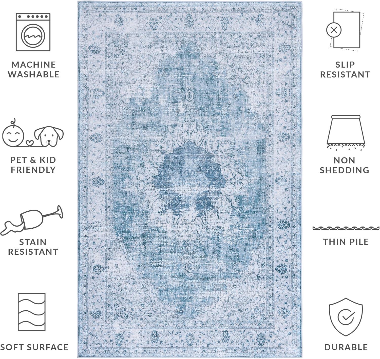 image:imageSAFAVIEH Washable Rug Tucson Collection 8 x 10 Black amp Grey Slip Resistant amp Easy to Clean Ideal for Living Room Bedroom Dining Space TSN190ZGreenGrey
